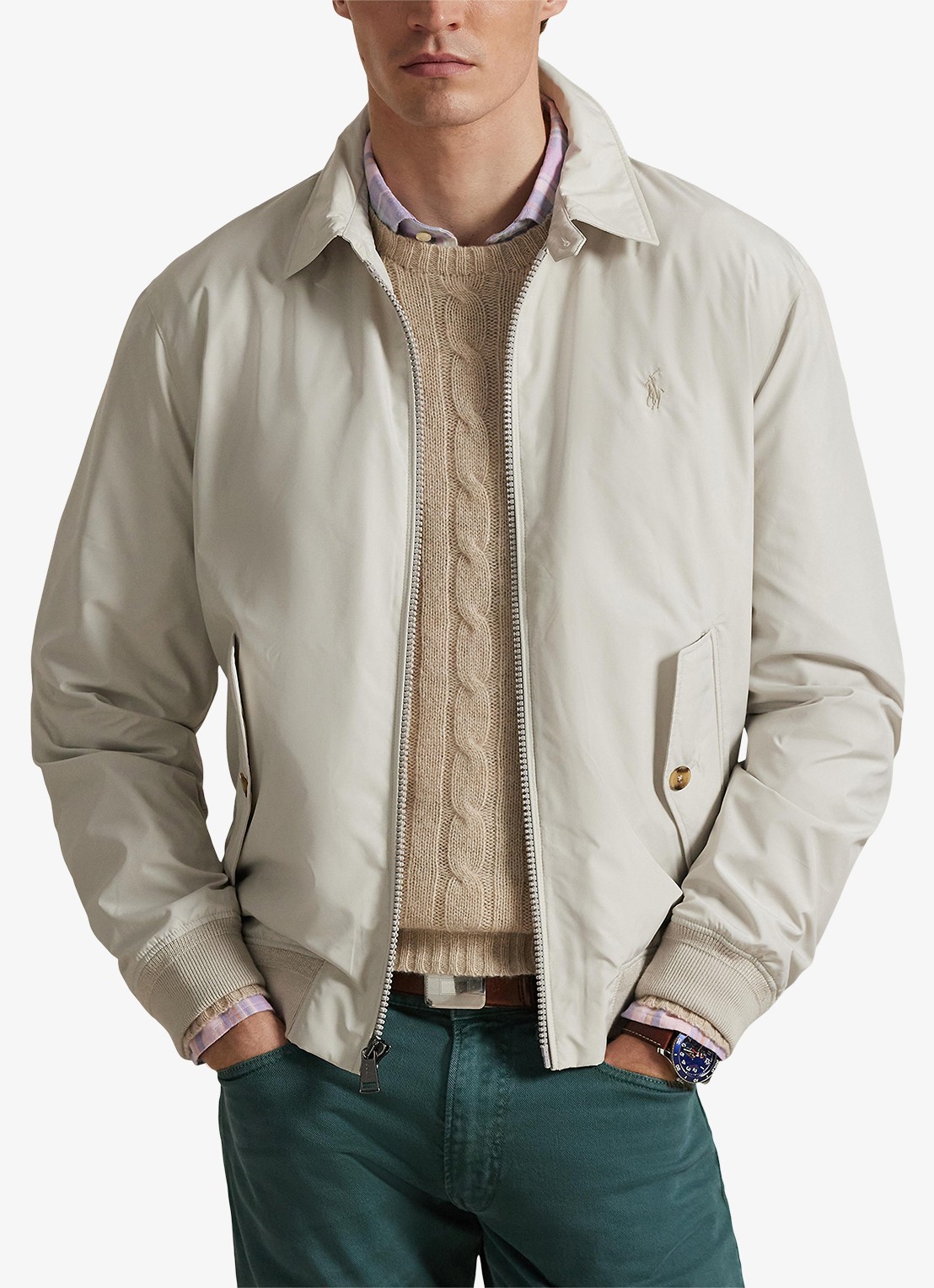 Ralph Lauren Southland jack met klepzakken en logoborduring - detail 3 dove grey / lichtgrijs