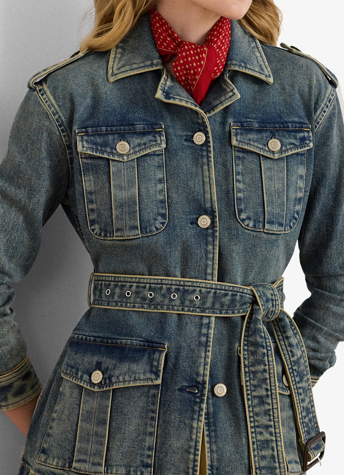 Ralph Lauren Spijkerjas met ceintuur - detail 3 haze wash / indigo