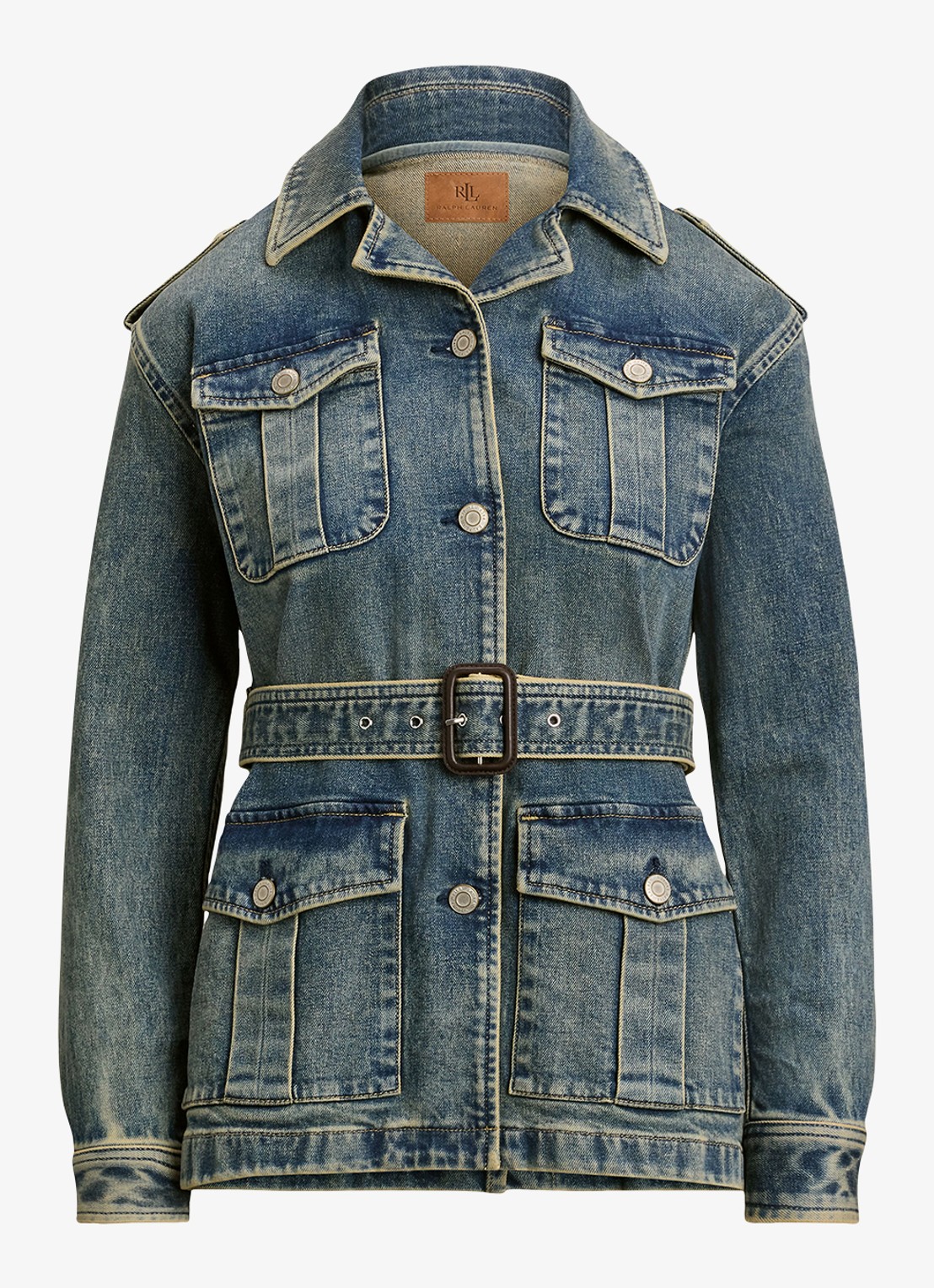 Ralph Lauren Spijkerjas met ceintuur - voorkant 4 haze wash / indigo