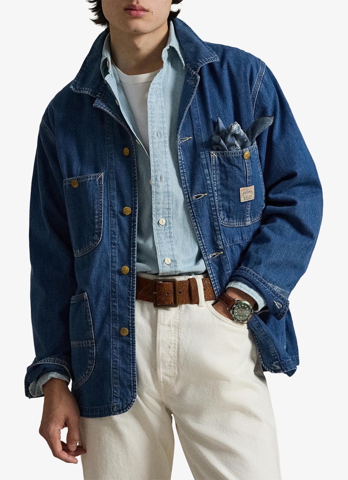 Ralph Lauren Spijkerjas met opgestikte zakken - voorkant 5 sawmill / blauw