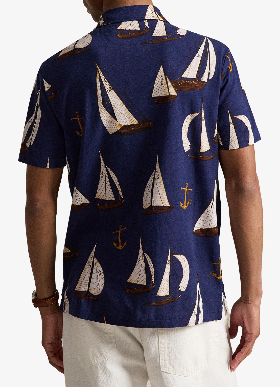 Ralph Lauren Standard fit polo in linnenblend met print - achterkant 5 nautical traverse / blauw