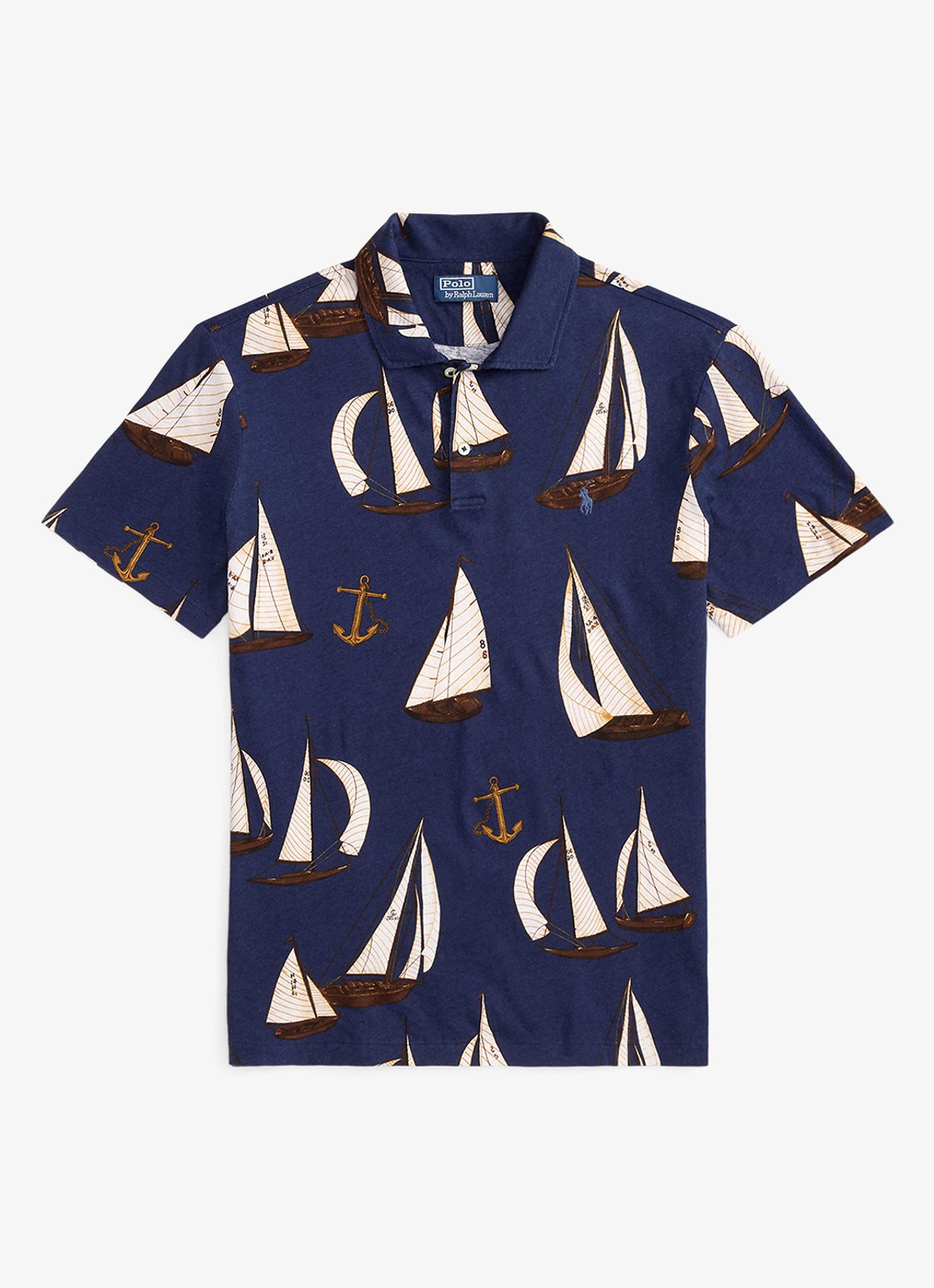Ralph Lauren Standard fit polo in linnenblend met print - voorkant 3 nautical traverse / blauw