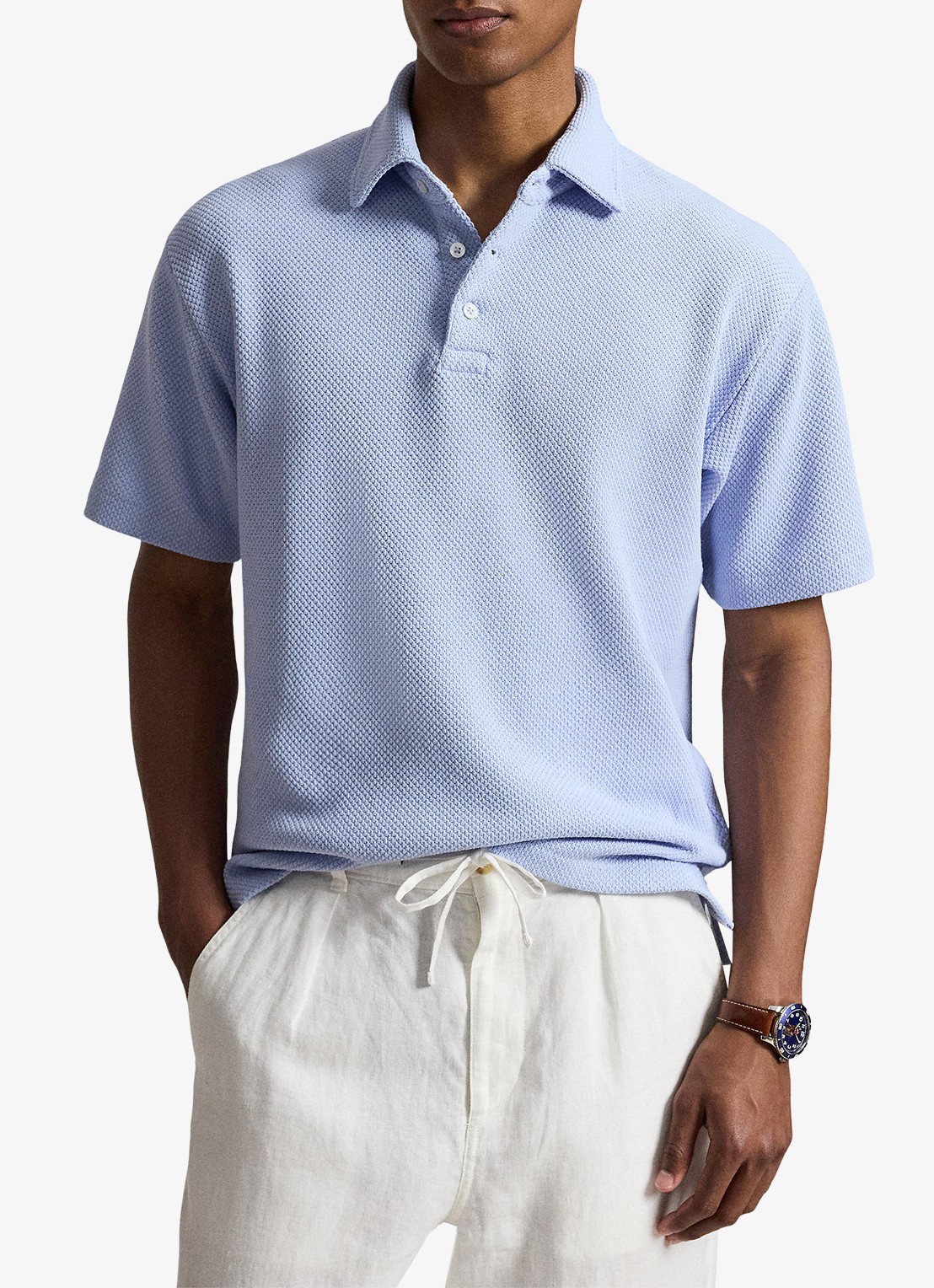 Ralph Lauren Standard fit polo van piqué katoen - voorkant 3 pebble blue / blauw