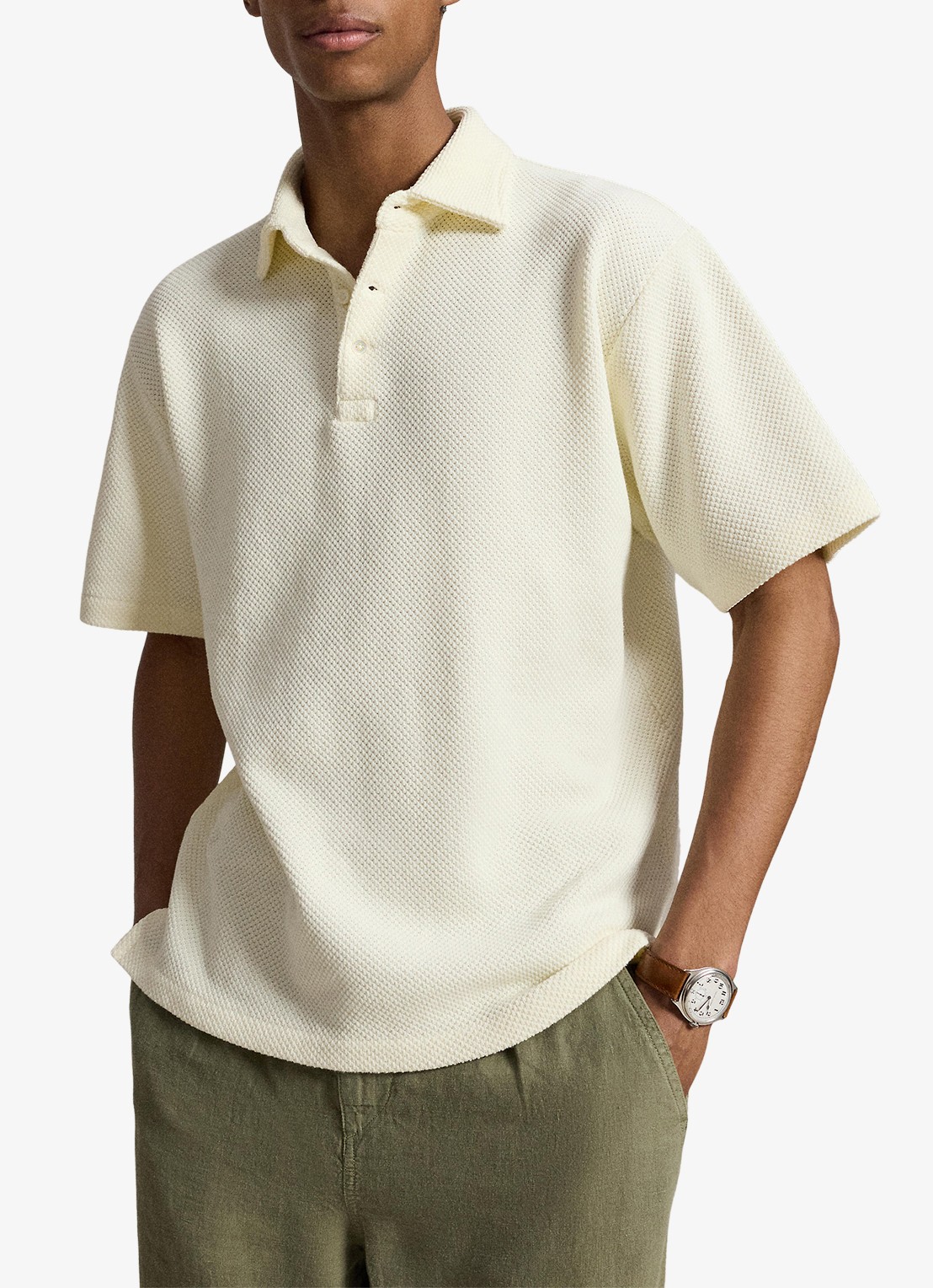 Ralph Lauren Standard fit polo van piqué katoen - voorkant 2 pale cream / crème