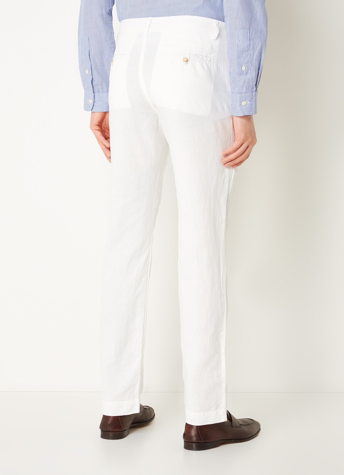 Ralph Lauren Straight fit chino in linnenblend - achterkant deckwash white / wit