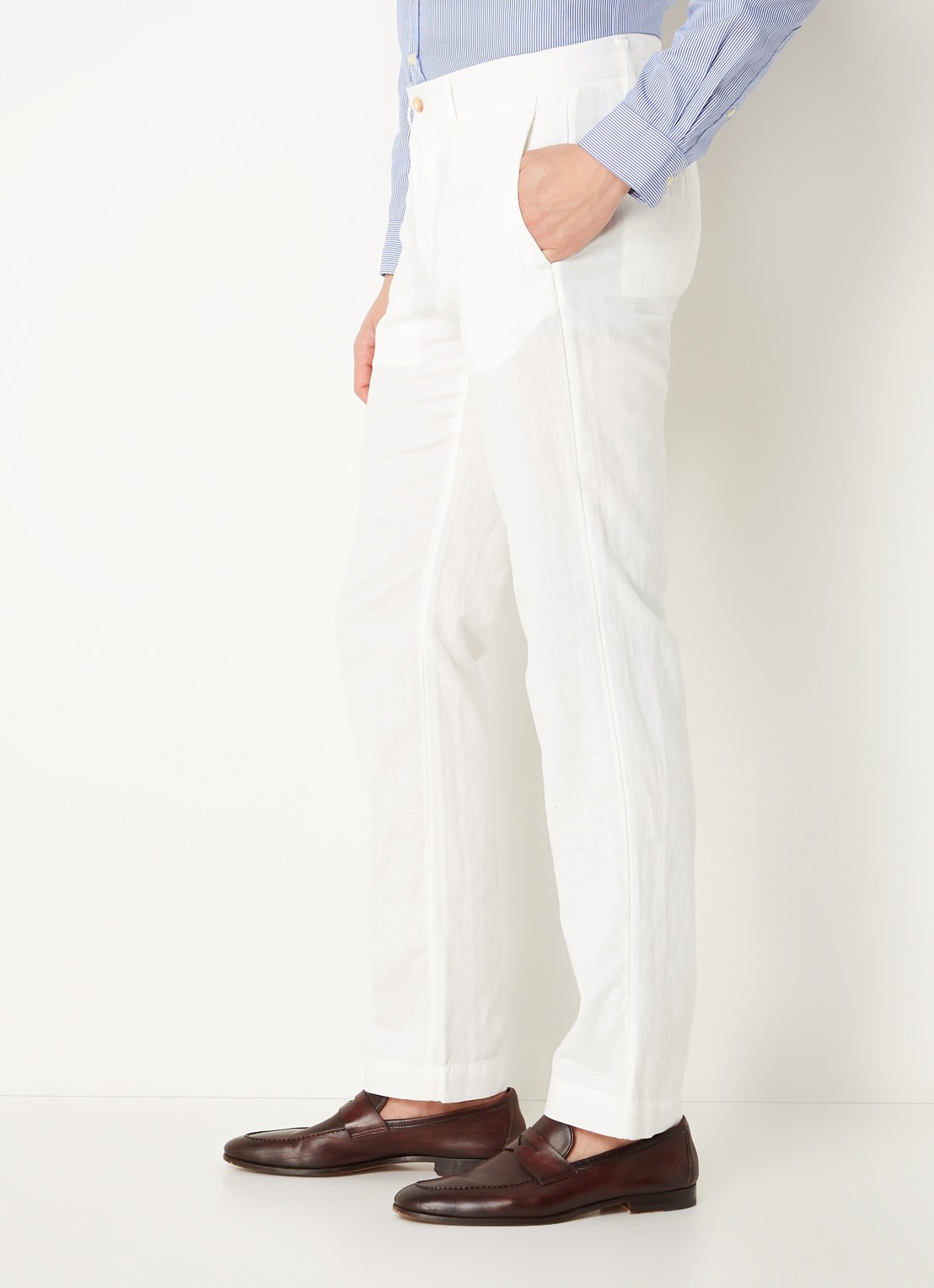 Ralph Lauren Straight fit chino in linnenblend - detail 5 deckwash white / wit