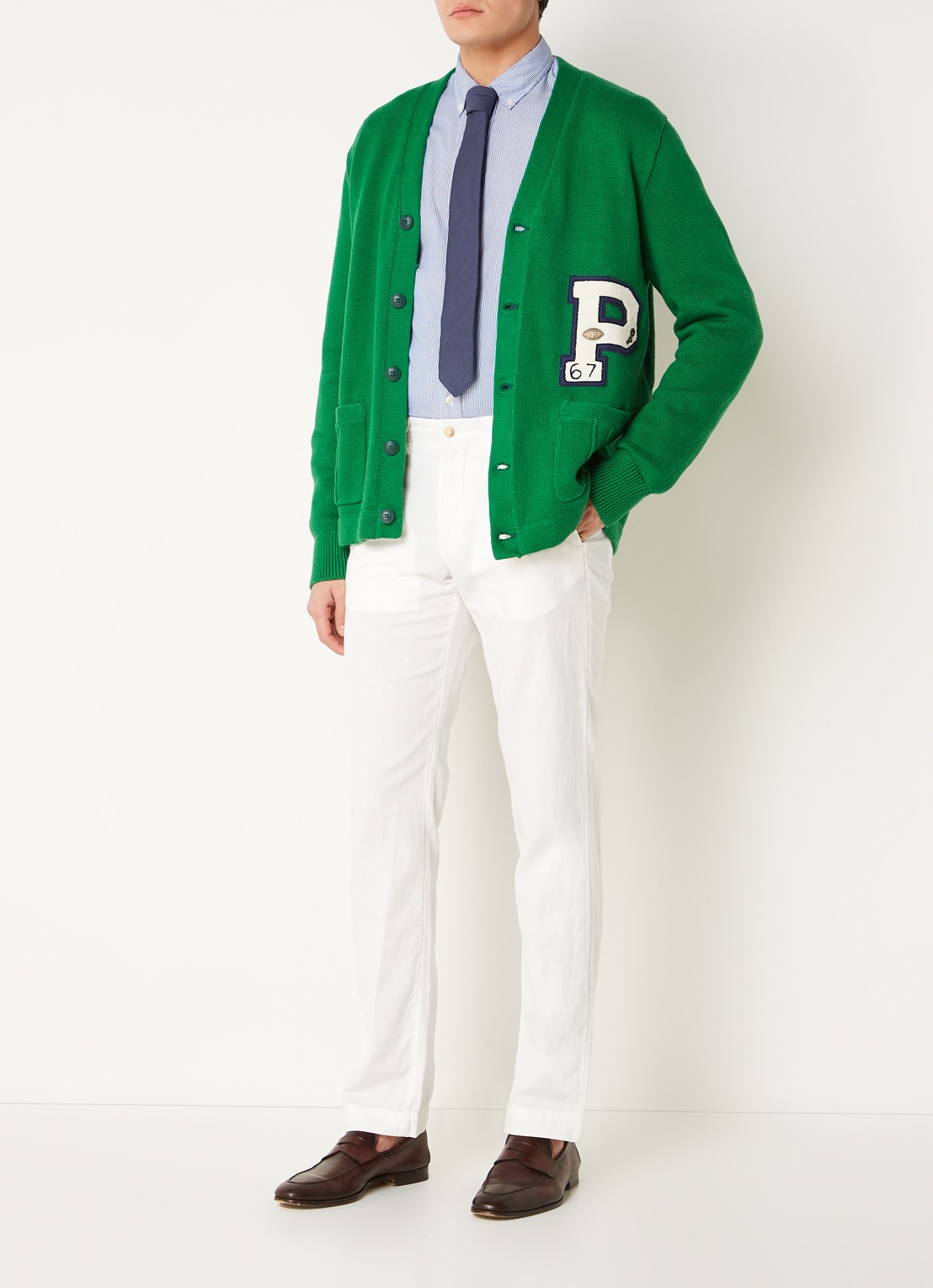 Ralph Lauren Straight fit chino in linnenblend - voorkant 3 deckwash white / wit
