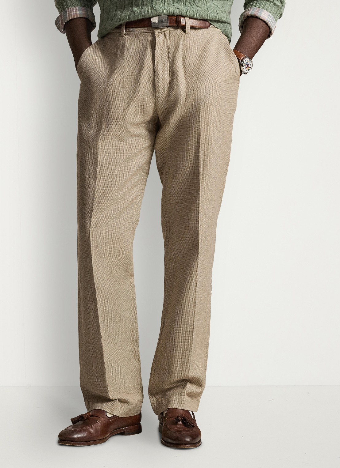 Ralph Lauren Straight fit chino in linnenblend - detail madison tan/multi