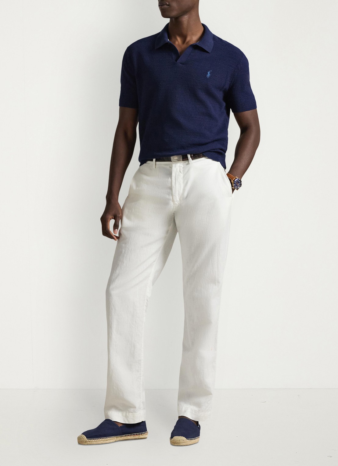 Ralph Lauren Straight fit chino in linnenblend - voorkant 2 white / wit