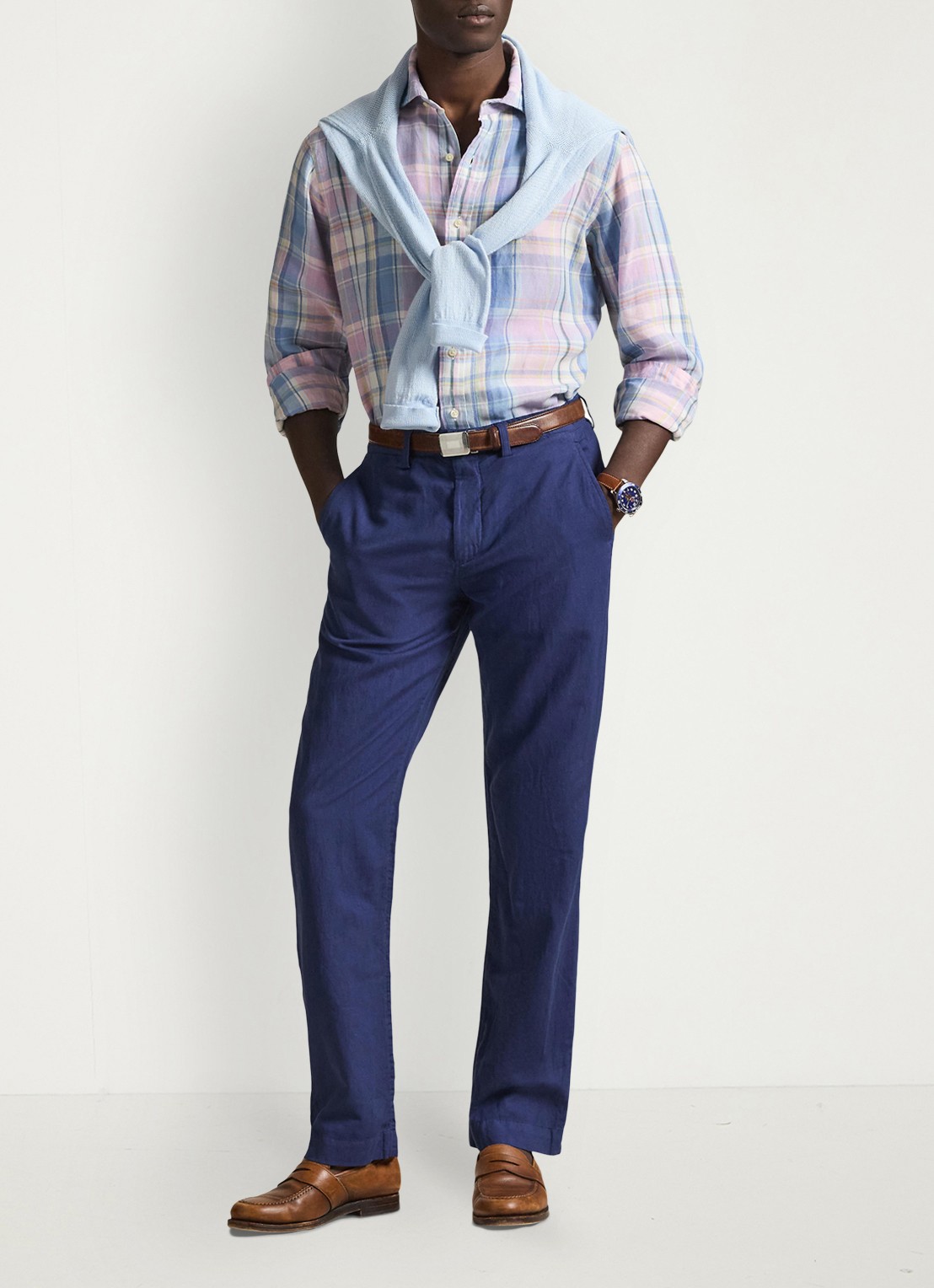 Ralph Lauren Straight fit chino in linnenblend - voorkant 3 dusty azure-31rh