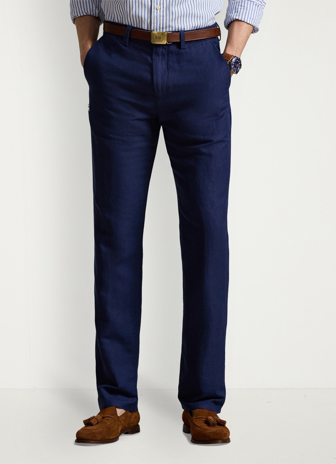 Ralph Lauren Straight fit chino in linnenblend - detail 2 newport navy minihoundsto