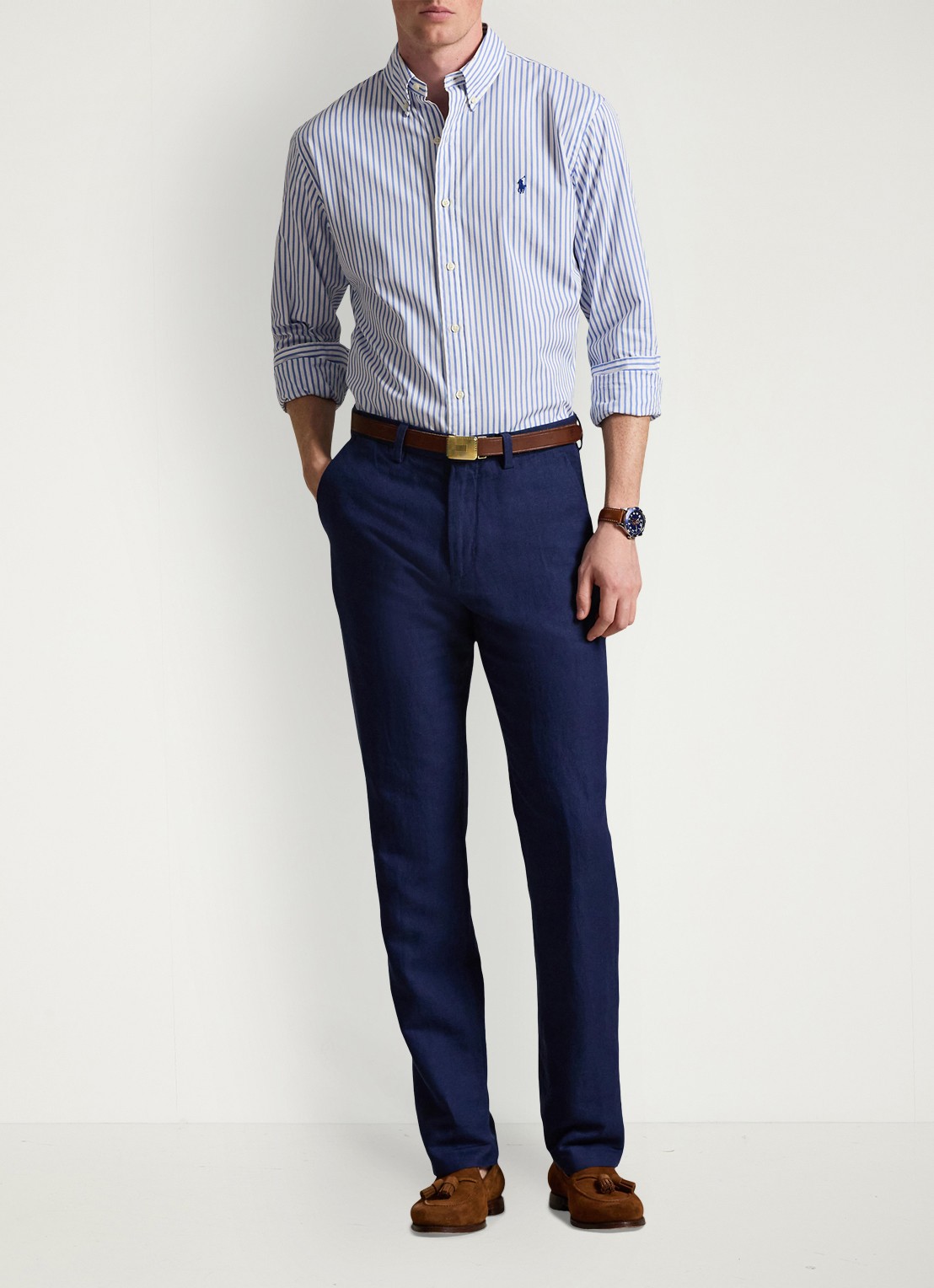 Ralph Lauren Straight fit chino in linnenblend - voorkant 5 newport navy minihoundsto