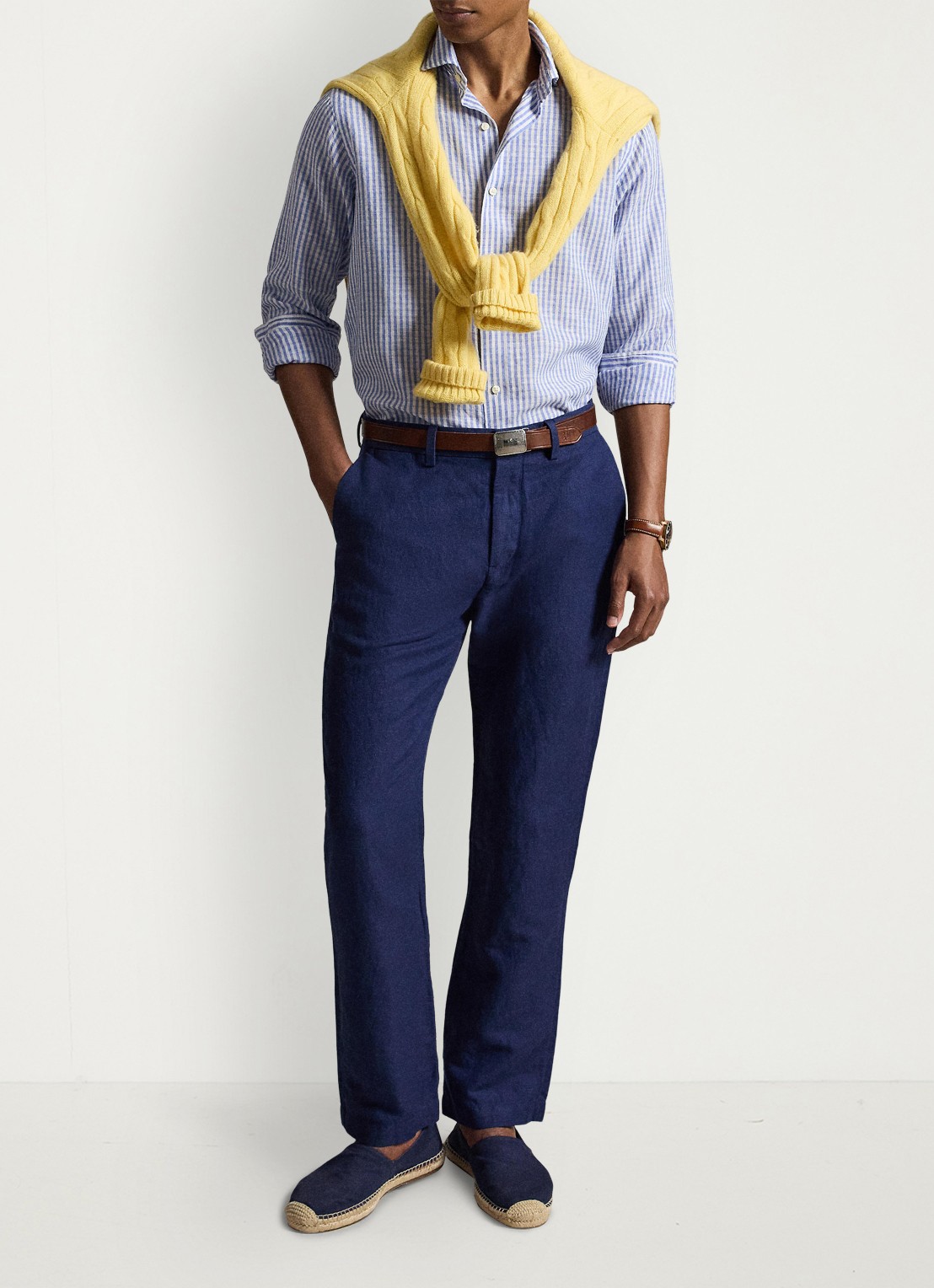 Ralph Lauren Straight fit chino in linnenblend - voorkant 4 newport navy mini houndstooth