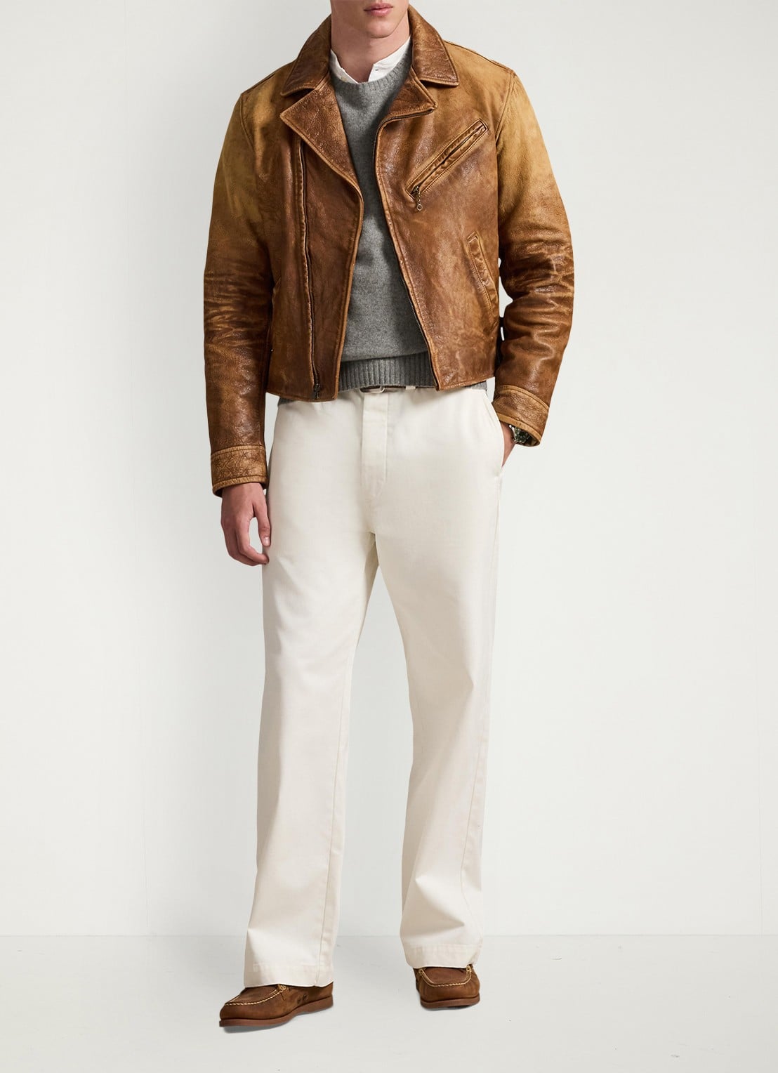 Ralph Lauren Straight fit chino met steekzakken - voorkant 3 deckwash white / wit