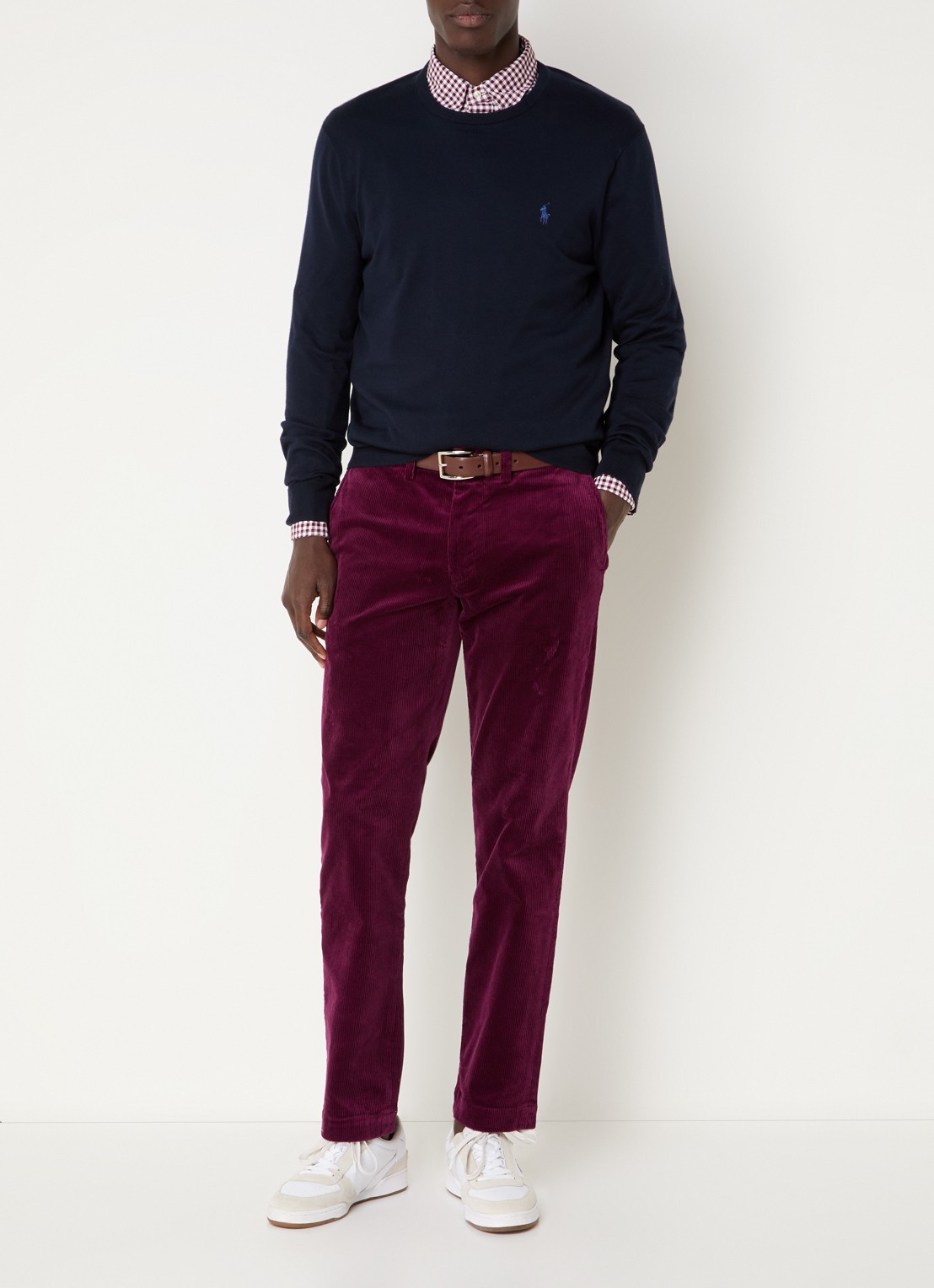 Ralph Lauren Straight fit chino van corduroy met stretch - voorkant 3 aubergine