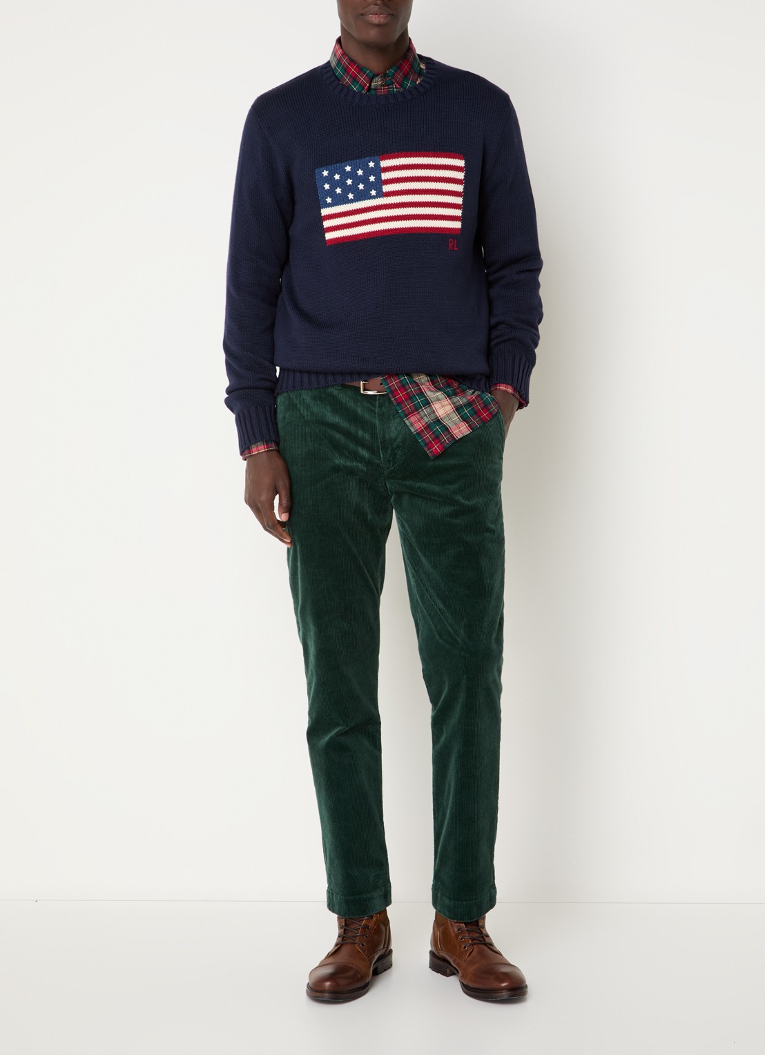 Ralph Lauren Straight fit chino van corduroy met stretch - voorkant 5 donkergroen