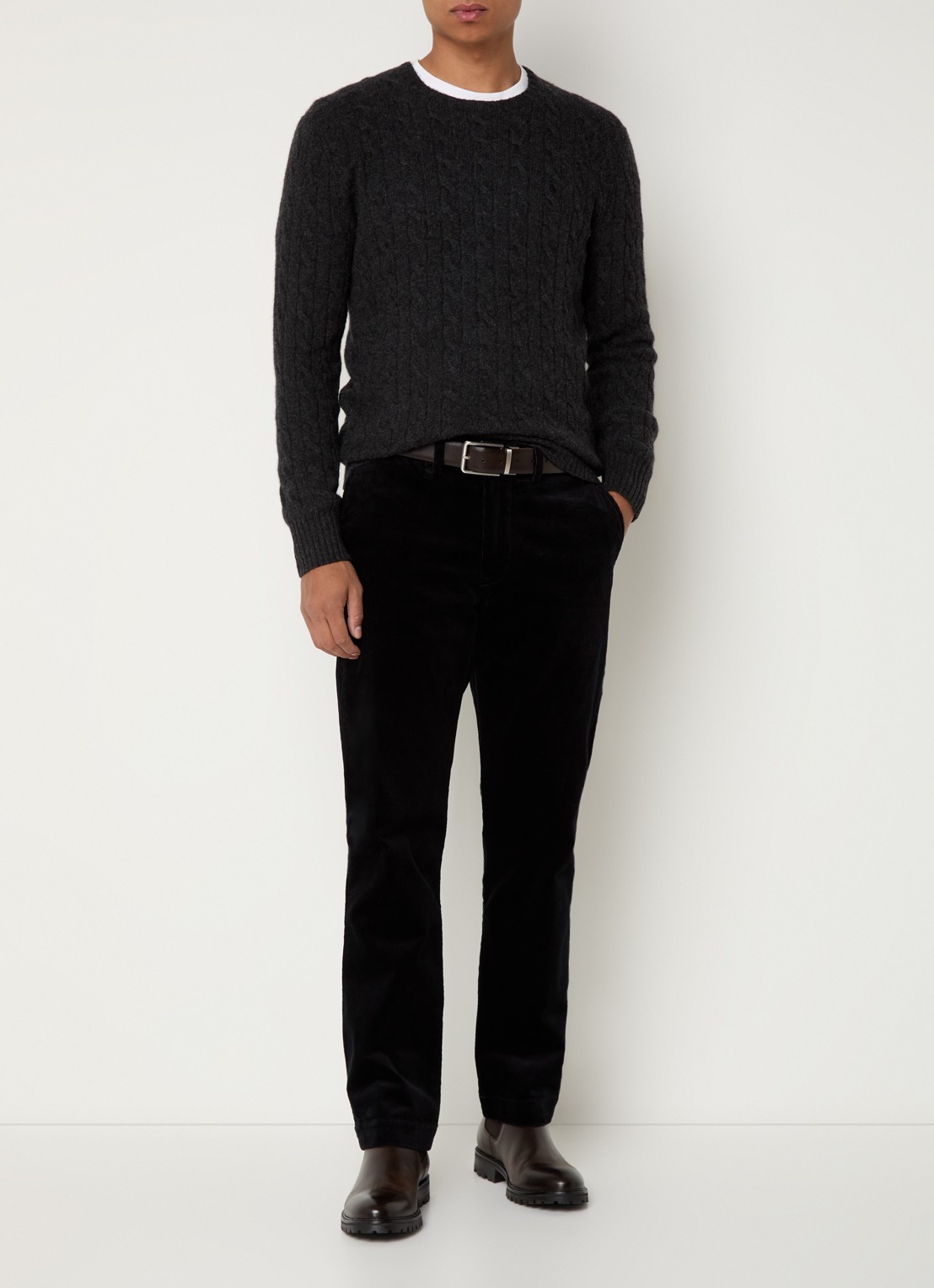 Ralph Lauren Straight fit chino van corduroy met stretch - voorkant 2 zwart