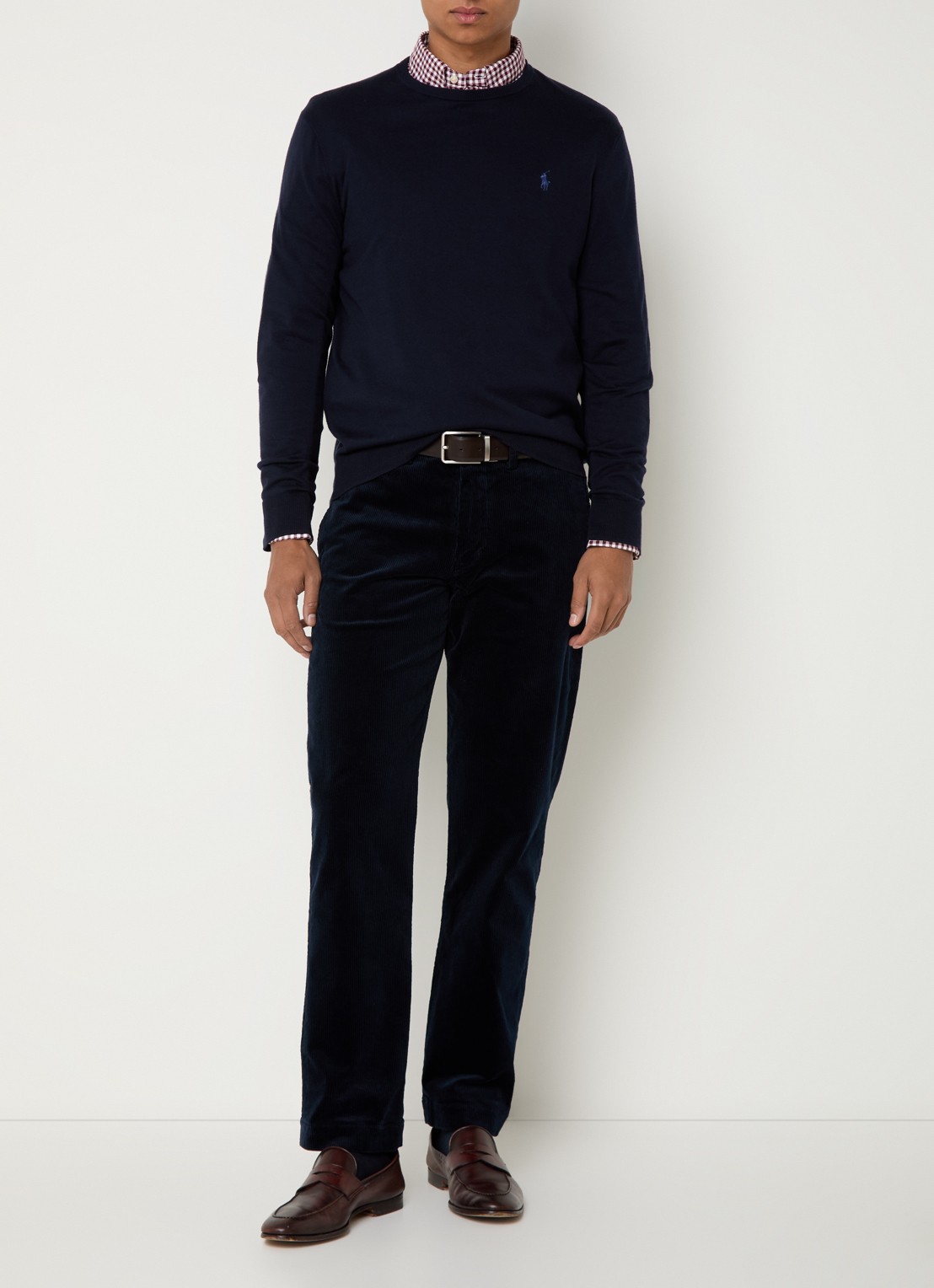 Ralph Lauren Straight fit chino van corduroy met stretch - voorkant 2 donkerblauw
