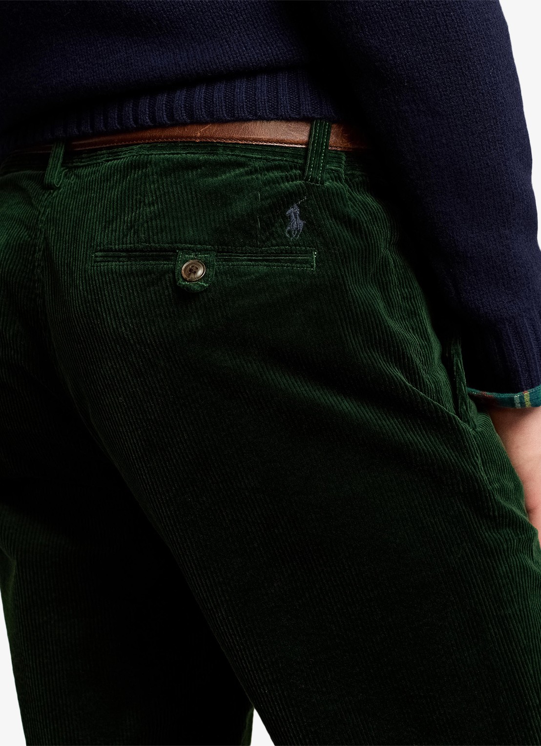 Ralph Lauren Straight fit chino van corduroy met stretch - detail 4 college green / donkergroen