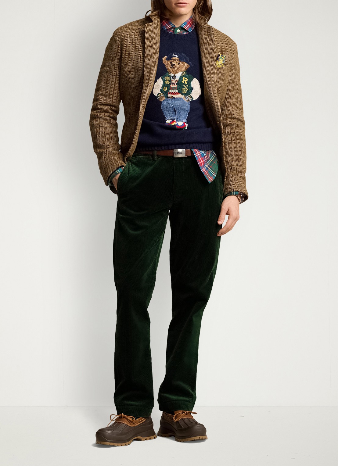Ralph Lauren Straight fit chino van corduroy met stretch - voorkant 2 college green / donkergroen