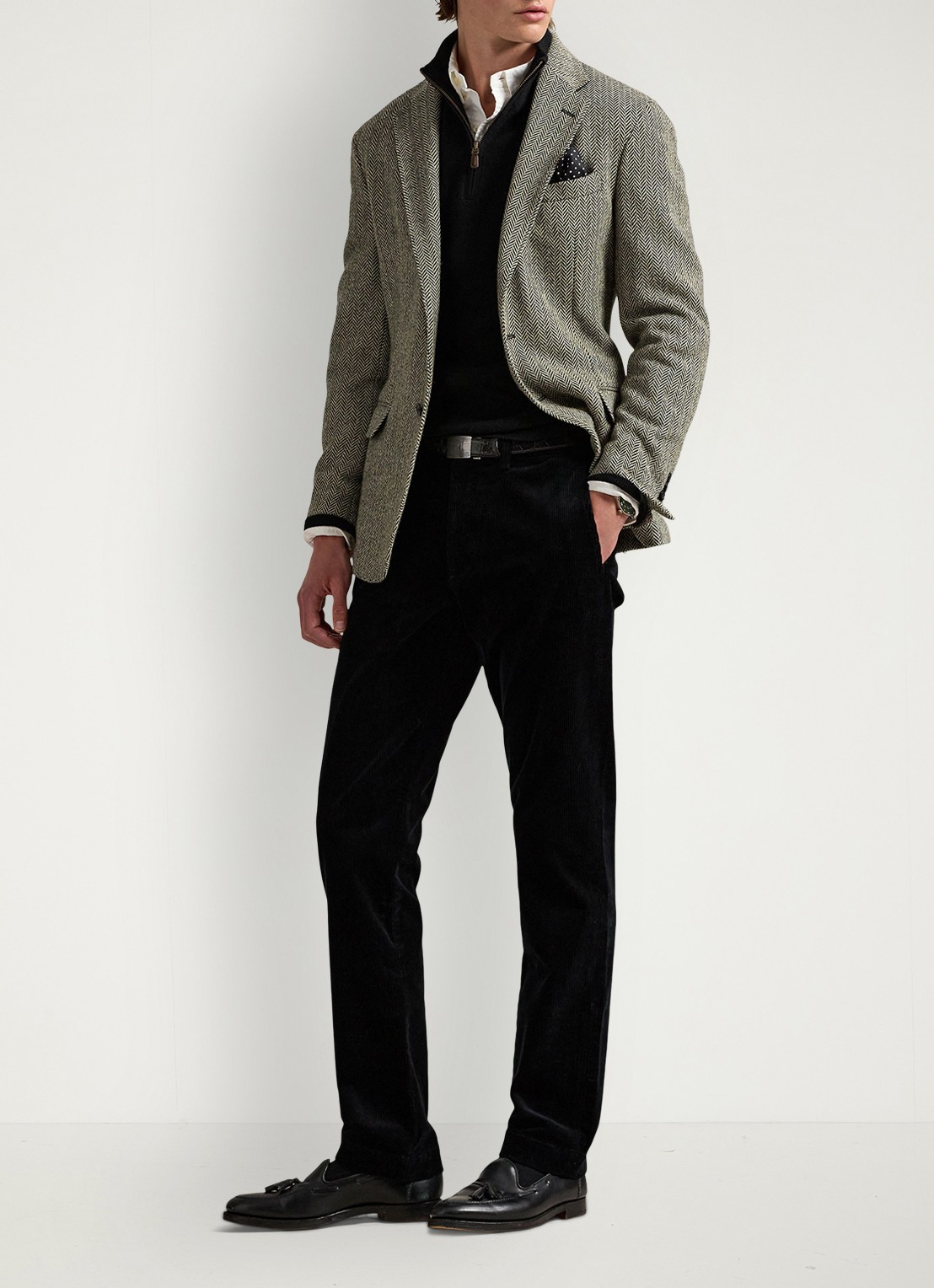 Ralph Lauren Straight fit chino van corduroy met stretch - voorkant 4 polo black / zwart