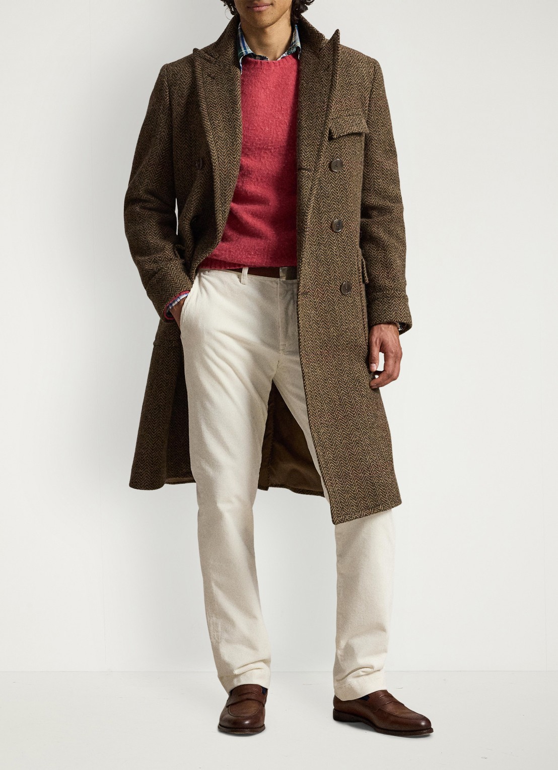 Ralph Lauren Straight fit chino van corduroy met stretch - voorkant 2 warm white / gebroken wit