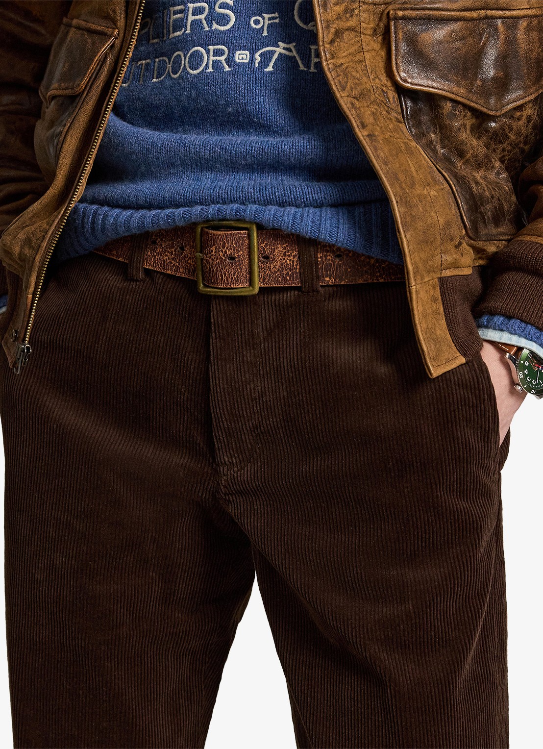 Ralph Lauren Straight fit chino van corduroy met stretch - detail 5 dark beech / donkerbruin