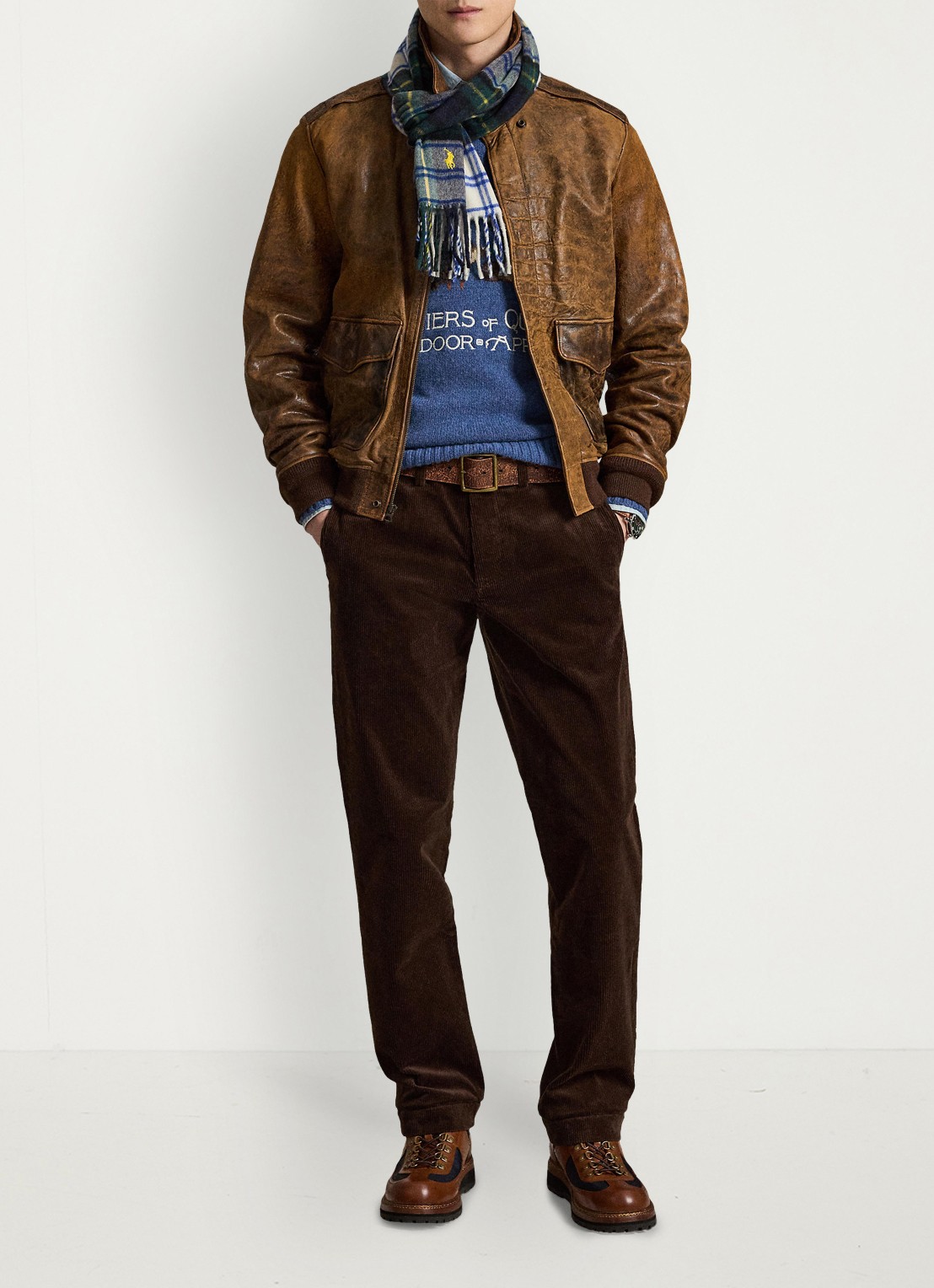 Ralph Lauren Straight fit chino van corduroy met stretch - voorkant 2 dark beech / donkerbruin