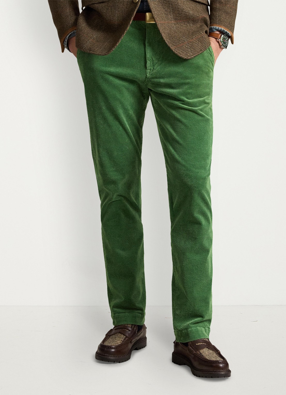 Ralph Lauren Straight fit chino van corduroy met stretch - detail meadow green / groen