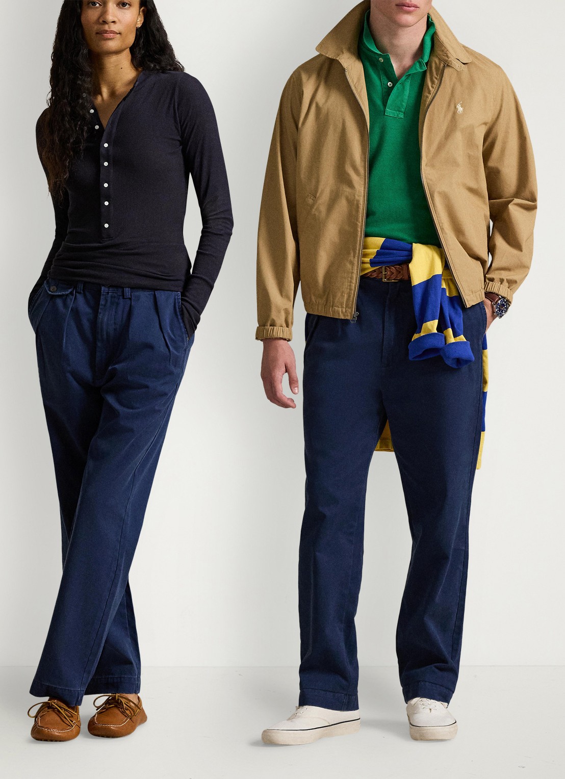 Ralph Lauren Straight fit cropped chino met plooidetail - voorkant 2 washed newport navy / donkerblauw
