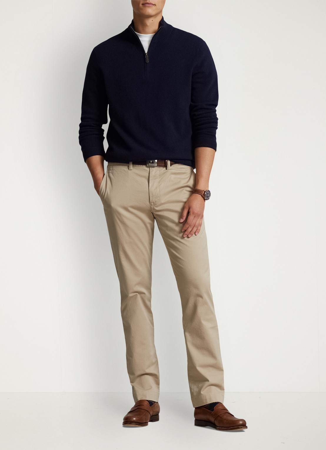 Ralph Lauren Straight fit gewassen chino met stretch - voorkant 3 khaki tan / beige