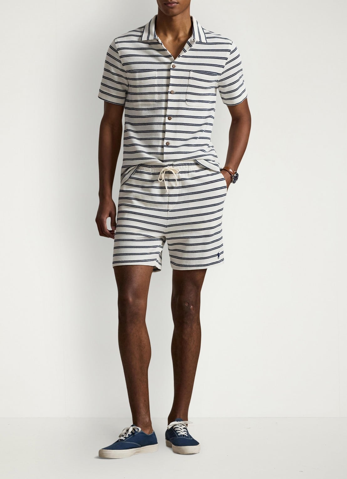 Ralph Lauren Straight fit korte broek met streepprint - voorkant 5 pale cream/newport navy-zyrs