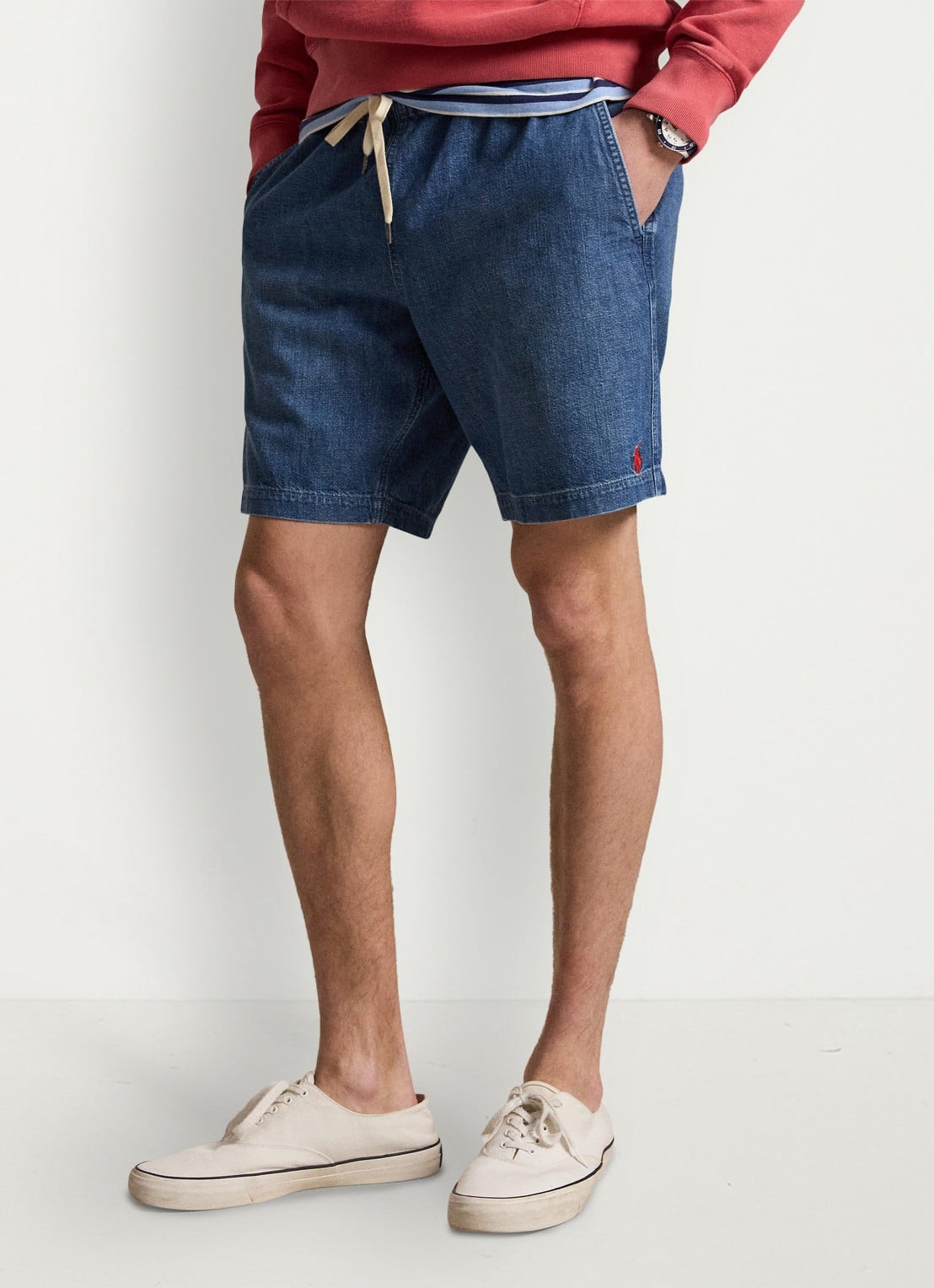 Ralph Lauren Straight fit korte broek van chambray - detail 4 blane / blauw