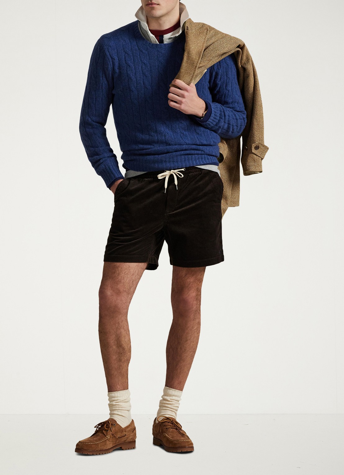 Ralph Lauren Straight fit korte broek van corduroy - voorkant 2 madison brown / donkerbruin