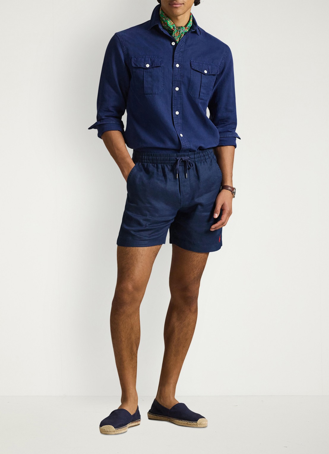 Ralph Lauren Straight fit korte broek van linnen - voorkant 5 newport navy