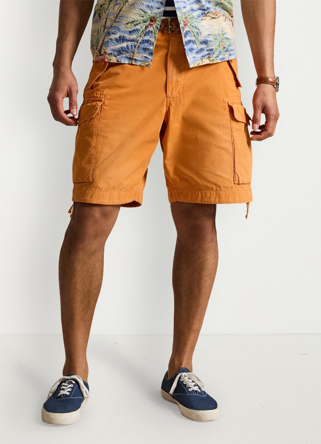Ralph Lauren Straight fit korte cargobroek met klepzakken - detail 2 washed optic orange / oranje