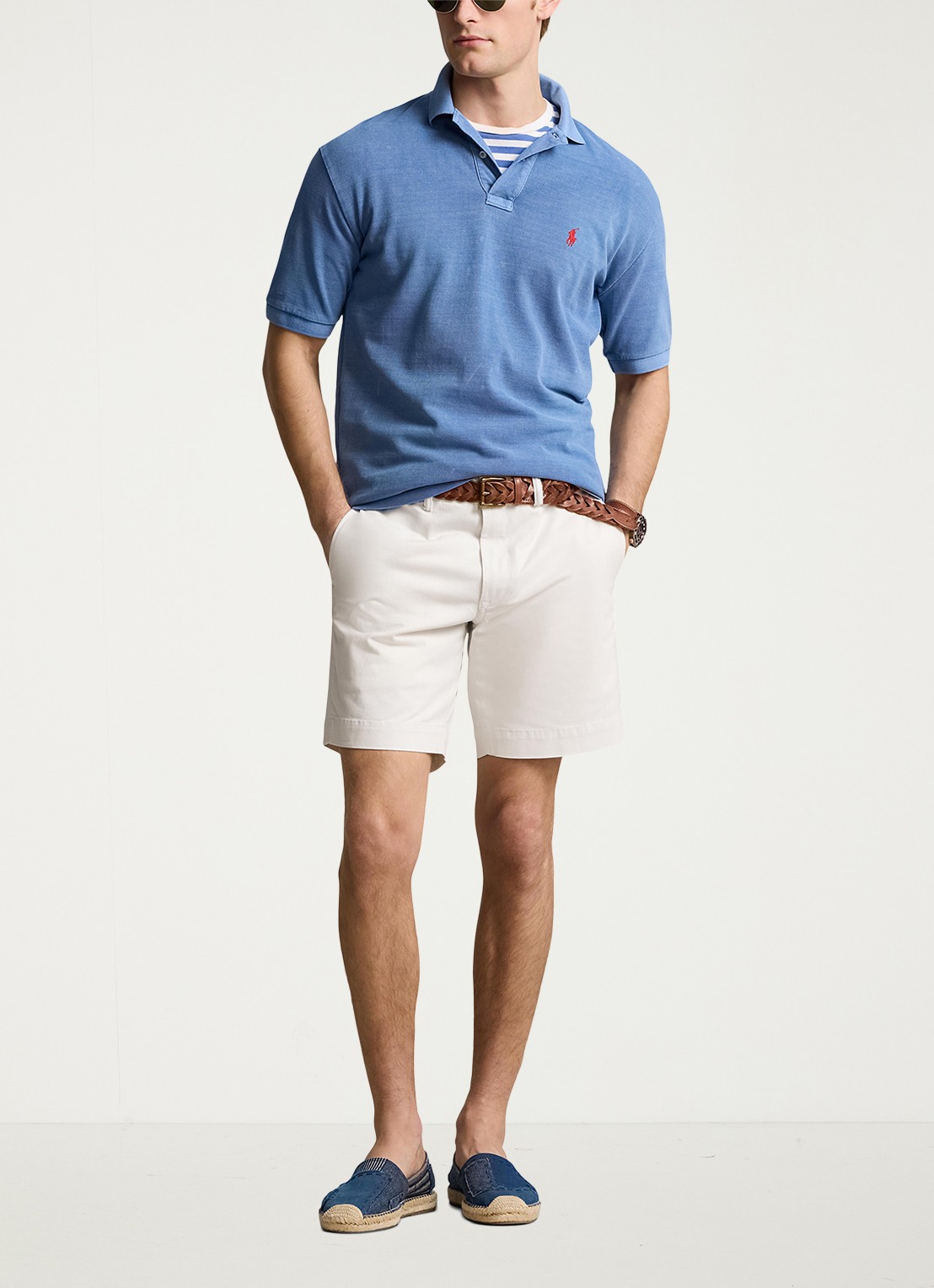 Ralph Lauren Straight fit korte chino met stretch - voorkant 3 deckwash white / wit