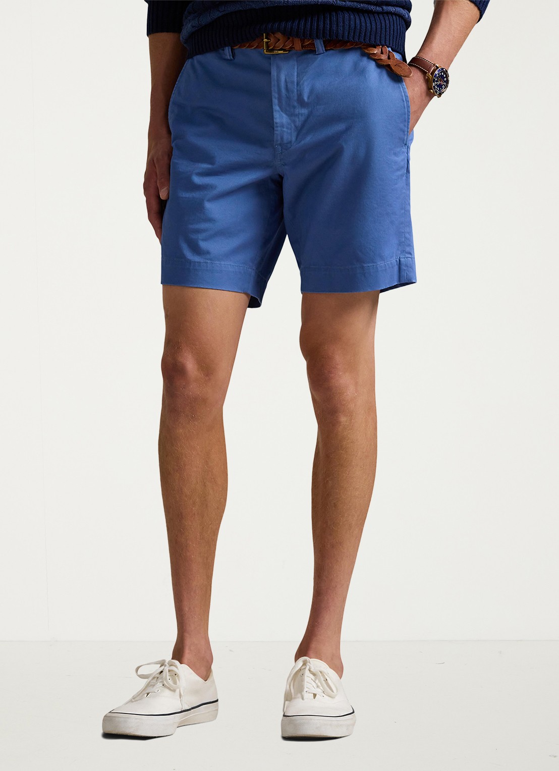 Ralph Lauren Straight fit korte chino met stretch - detail nimes blue / blauw