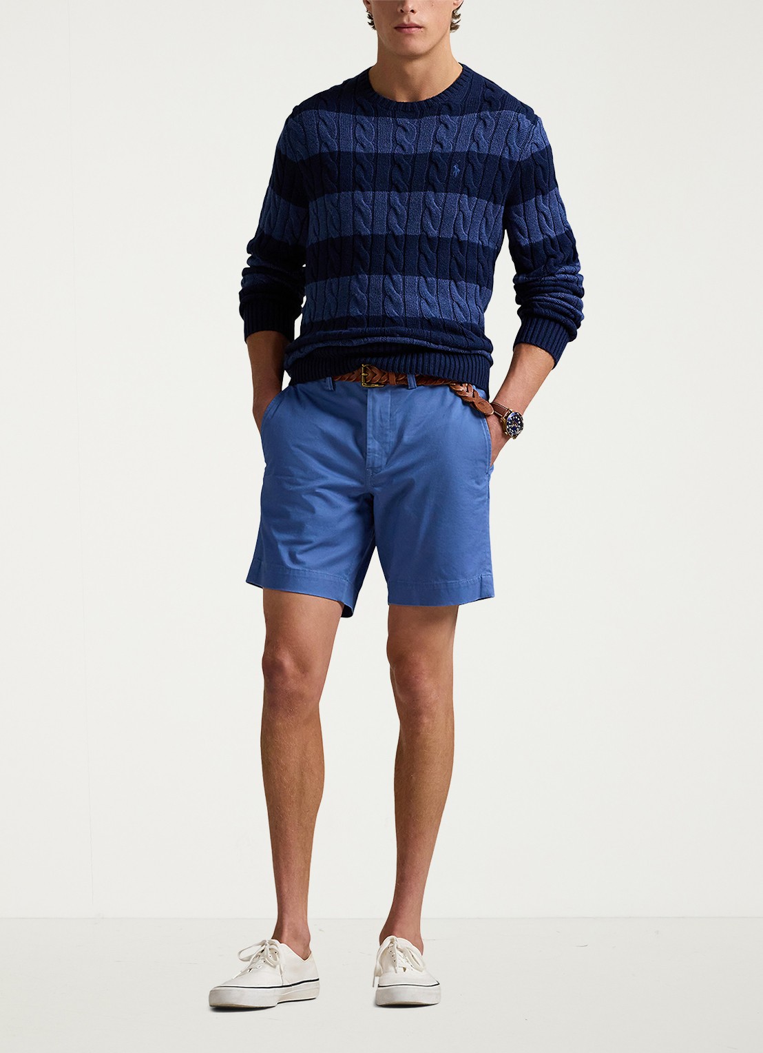 Ralph Lauren Straight fit korte chino met stretch - voorkant 3 nimes blue / blauw
