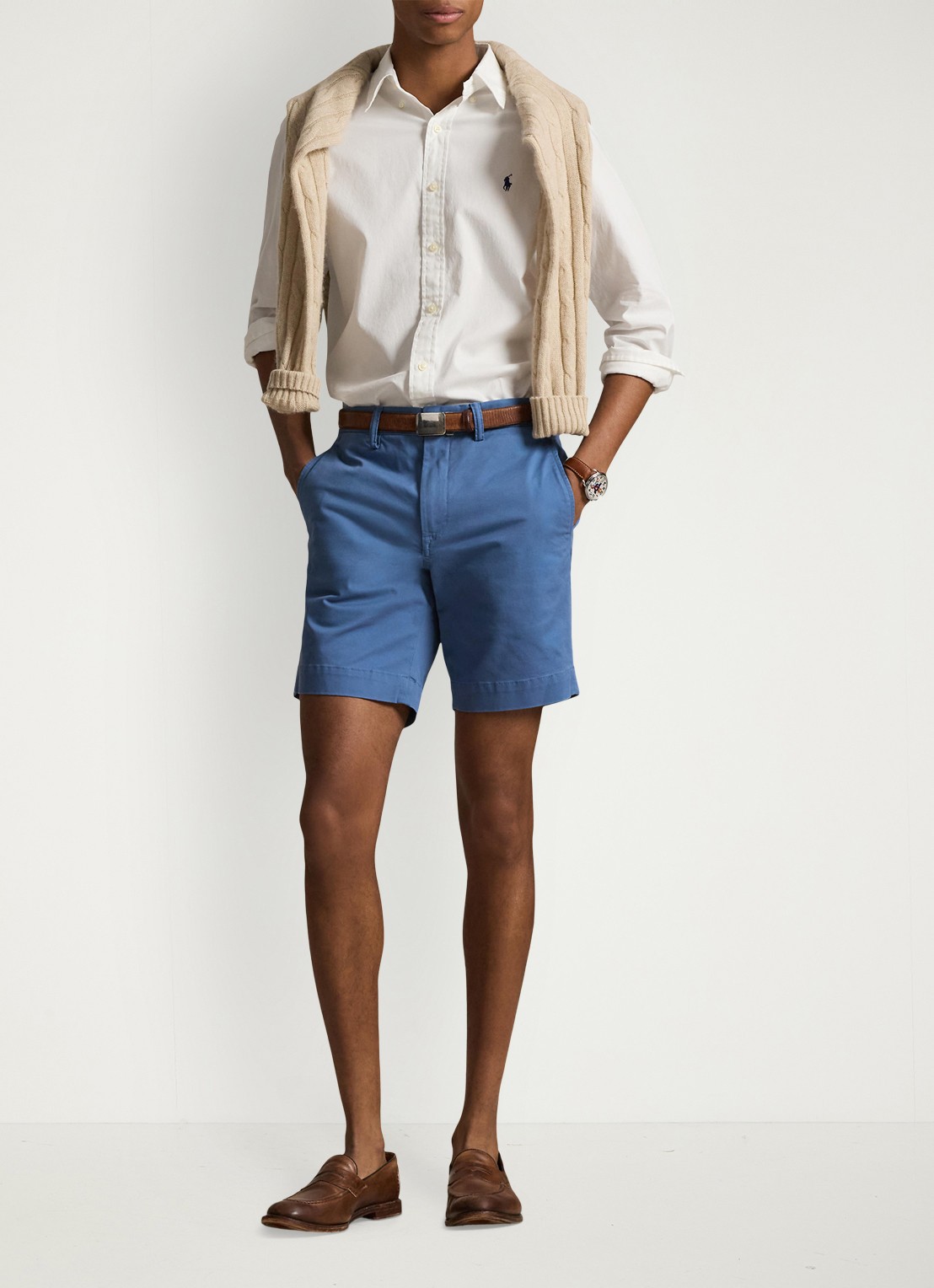 Ralph Lauren Straight fit korte chino met stretch - voorkant 2 delta blue / blauw