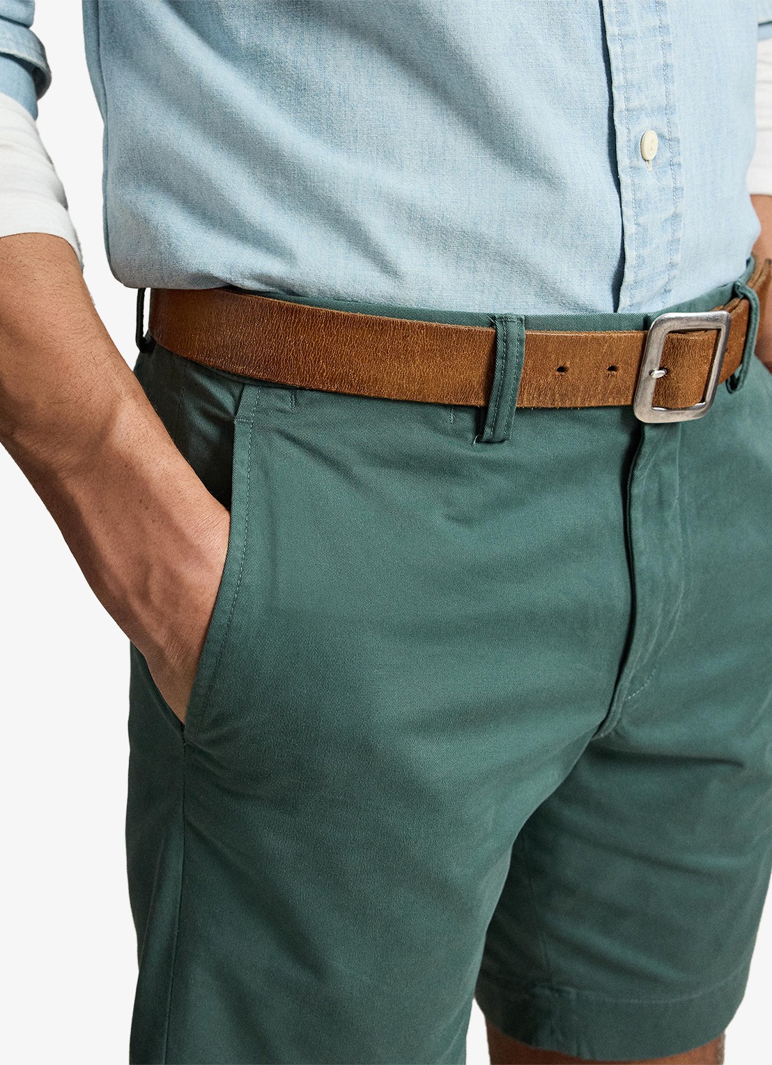 Ralph Lauren Straight fit korte chino met stretch - detail charter green / groen