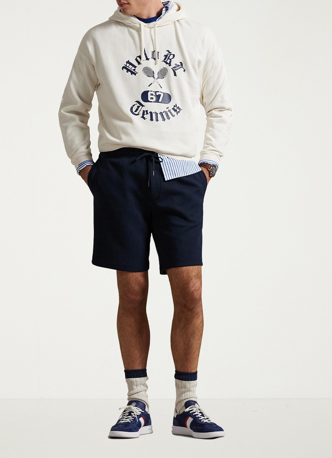 Ralph Lauren Straight fit korte joggingbroek met logo en steekzakken - voorkant 4 aviator navy / blauw