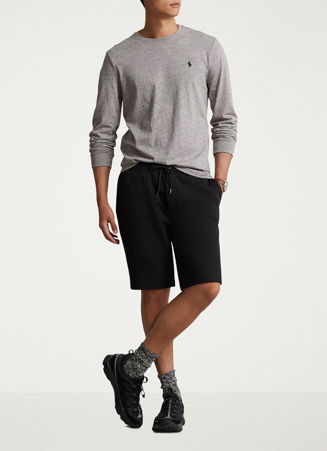Ralph Lauren Straight fit korte joggingbroek met logo en steekzakken - voorkant 4 polo black / zwart