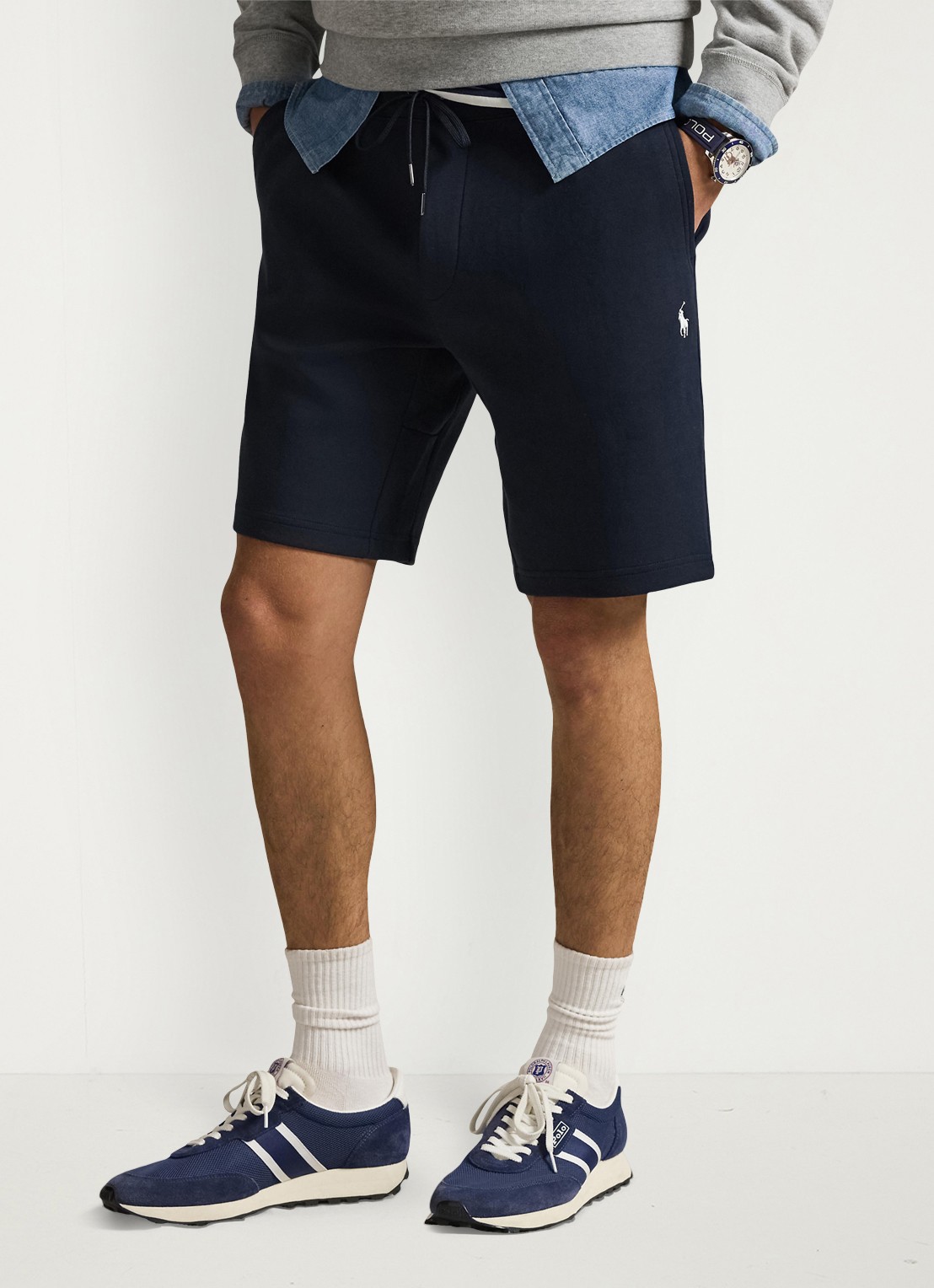 Ralph Lauren Straight fit korte joggingbroek met logo en steekzakken - detail 4 donkerblauw