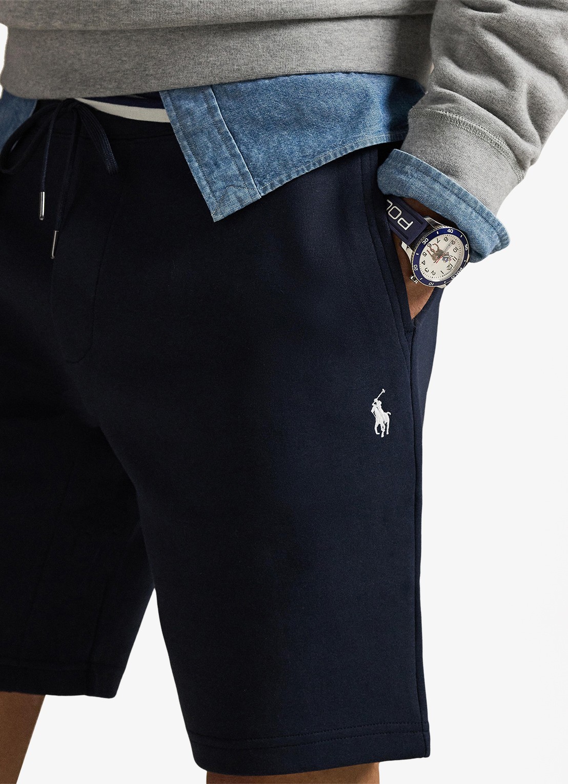 Ralph Lauren Straight fit korte joggingbroek met logo en steekzakken - detail 5 donkerblauw