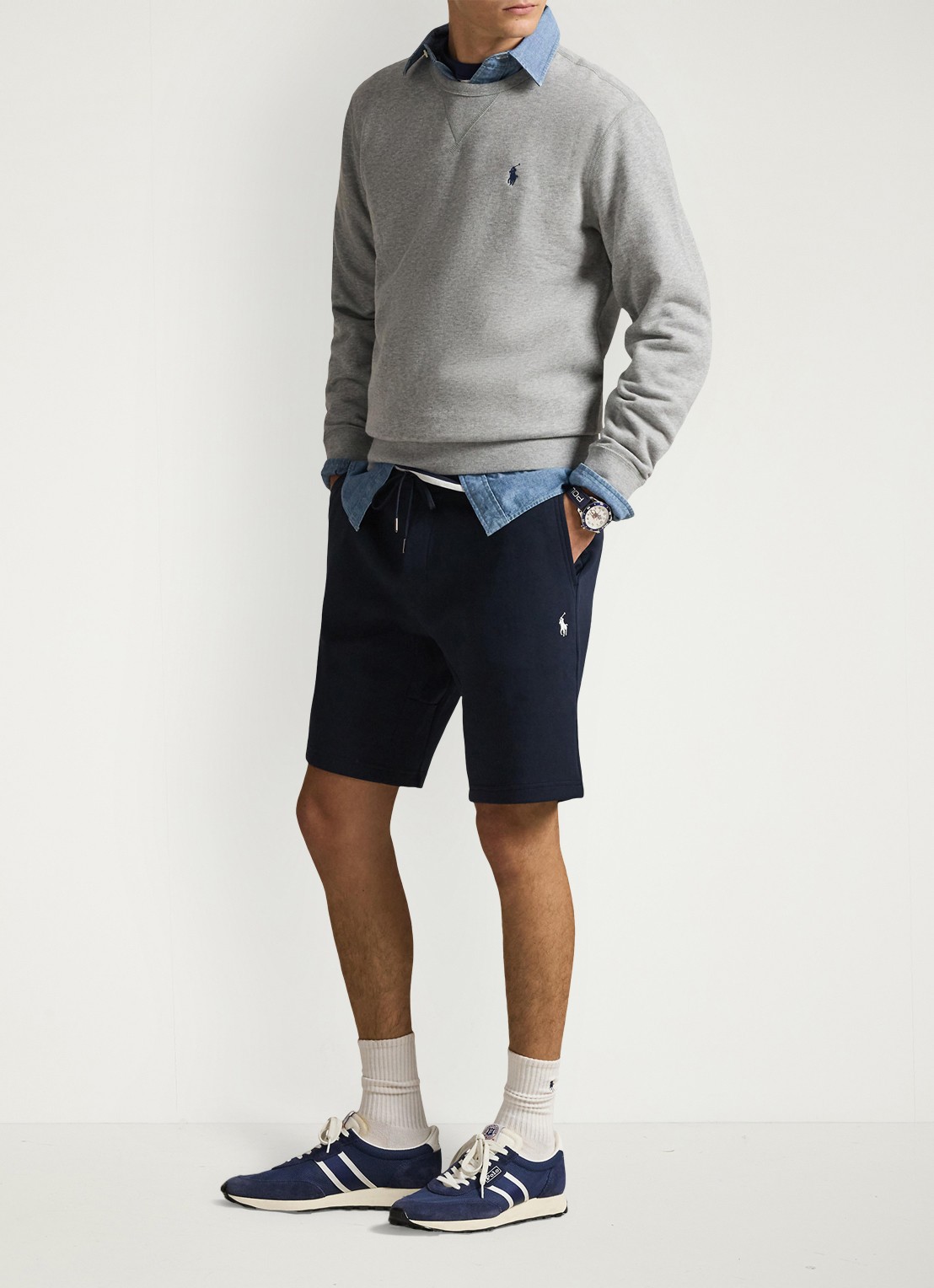 Ralph Lauren Straight fit korte joggingbroek met logo en steekzakken - voorkant 2 donkerblauw