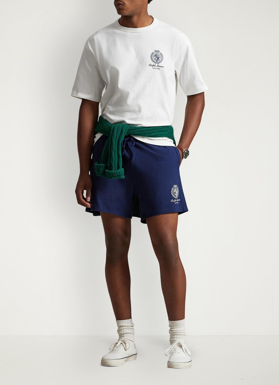 Ralph Lauren Straight fit korte joggingbroek met logo - voorkant 4 newport navy