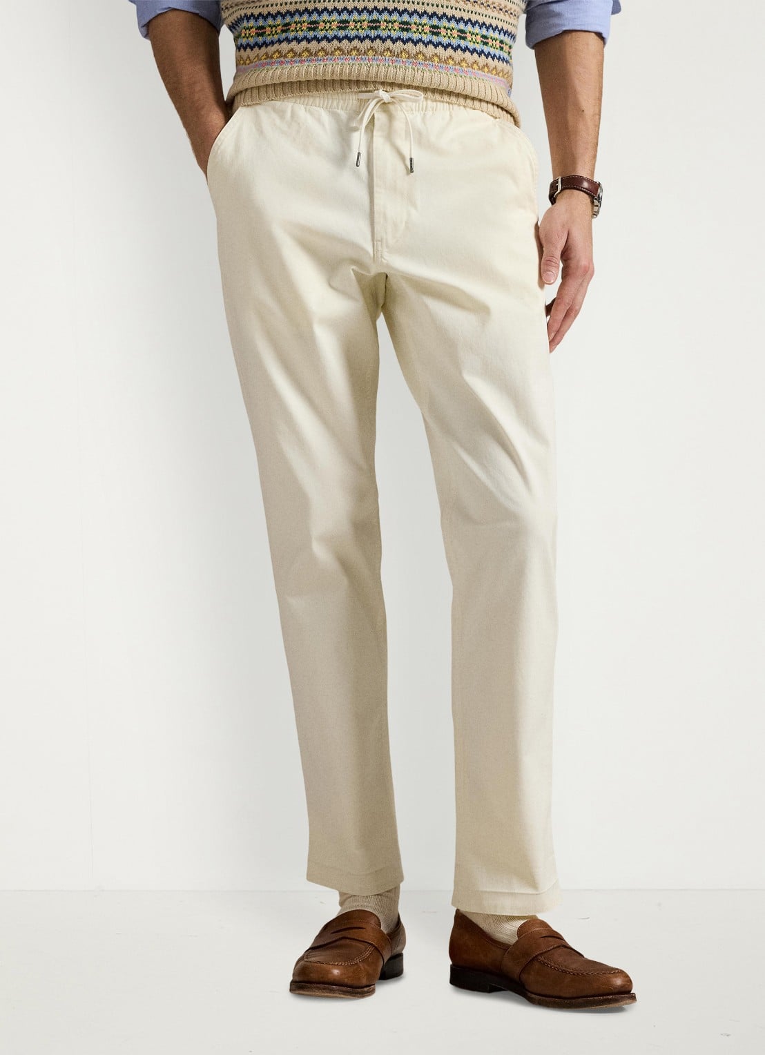 Ralph Lauren Straight fit pantalon met trekkoord - detail creme