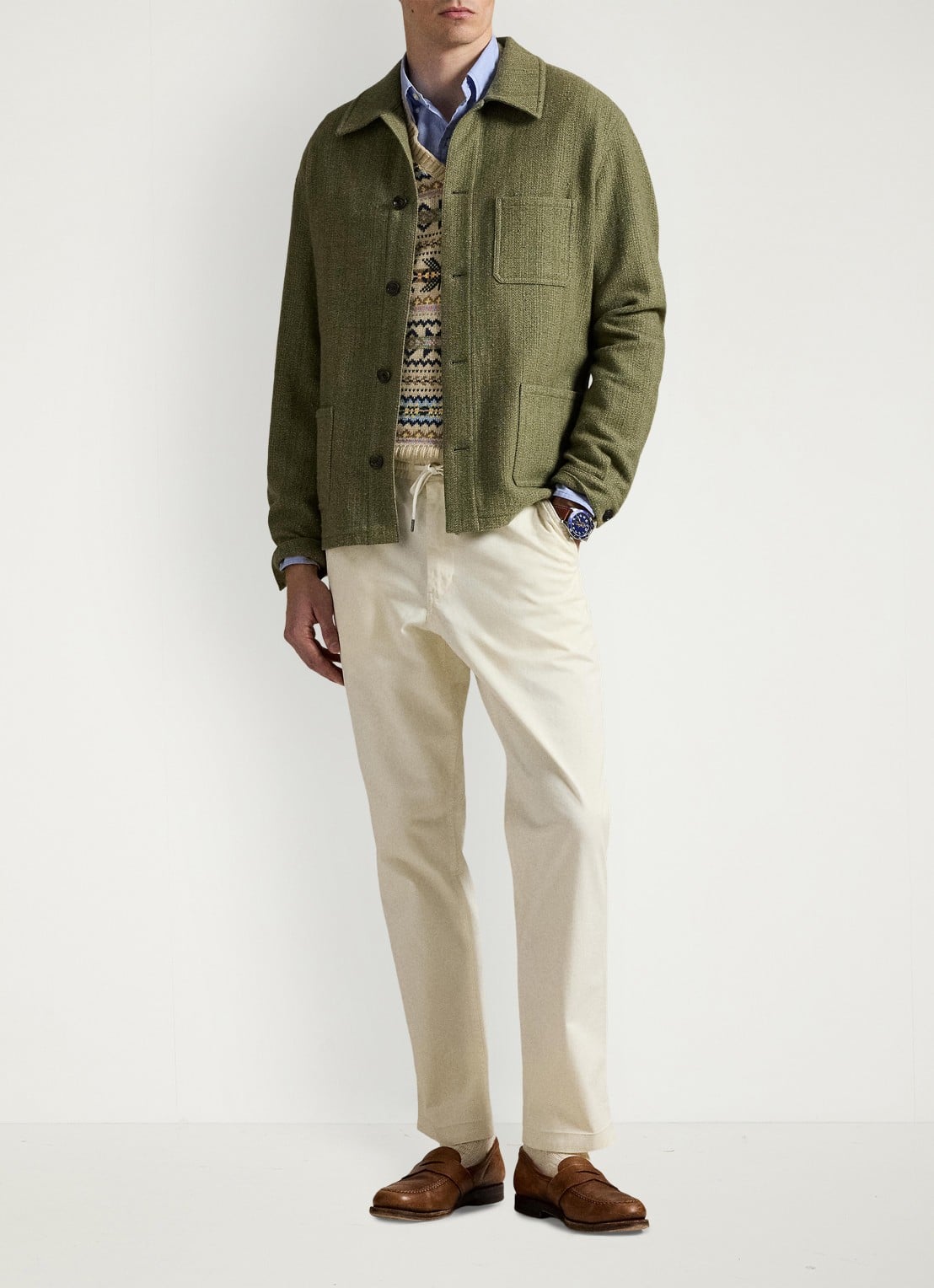 Ralph Lauren Straight fit pantalon met trekkoord - voorkant 4 creme