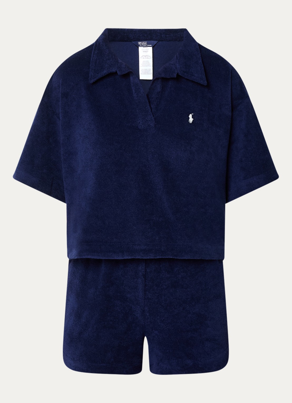 Ralph Lauren Strandset van badstof met logo - voorkant donkerblauw